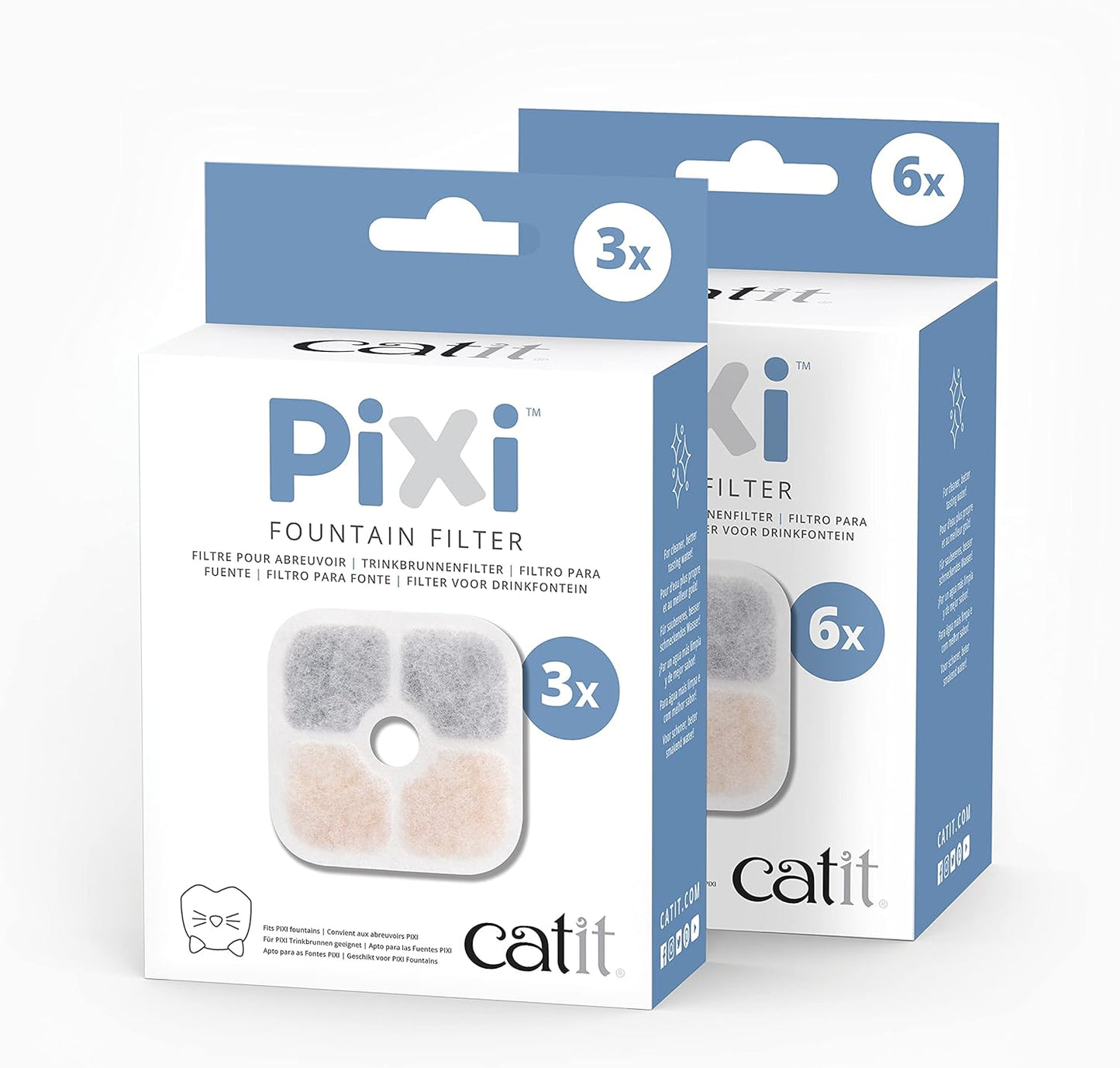Catit PIXI Cat Drinking Fountain Filter, Triple Action Water Filter, 3-Pack,White - Comfort Style