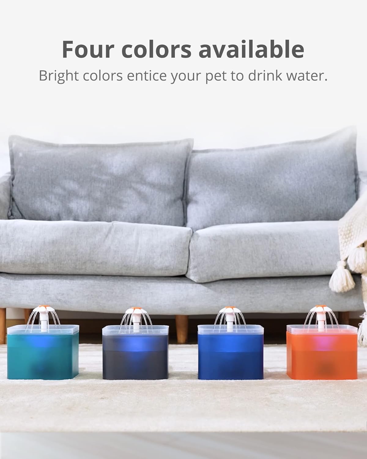 NICREW Cat Water Fountain, Cat Fountain with LED Light and Activated Carbon Filter, 2L Pet Water Dispenser, Gray - Comfort Style