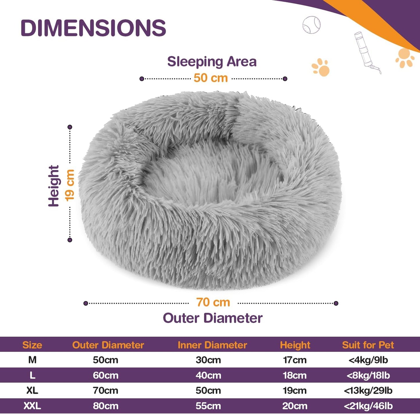 ELYF 50cm Dark Grey Donut Cat Beds for Indoor Cats Clearance, Kitten Bed and Puppy Bed with Anti-Slip Waterproof Bottom, Fluffy Cosy Pet Bedding & Furniture for Small Dog Bed Clearance, Large Cat Bed - Comfort Style