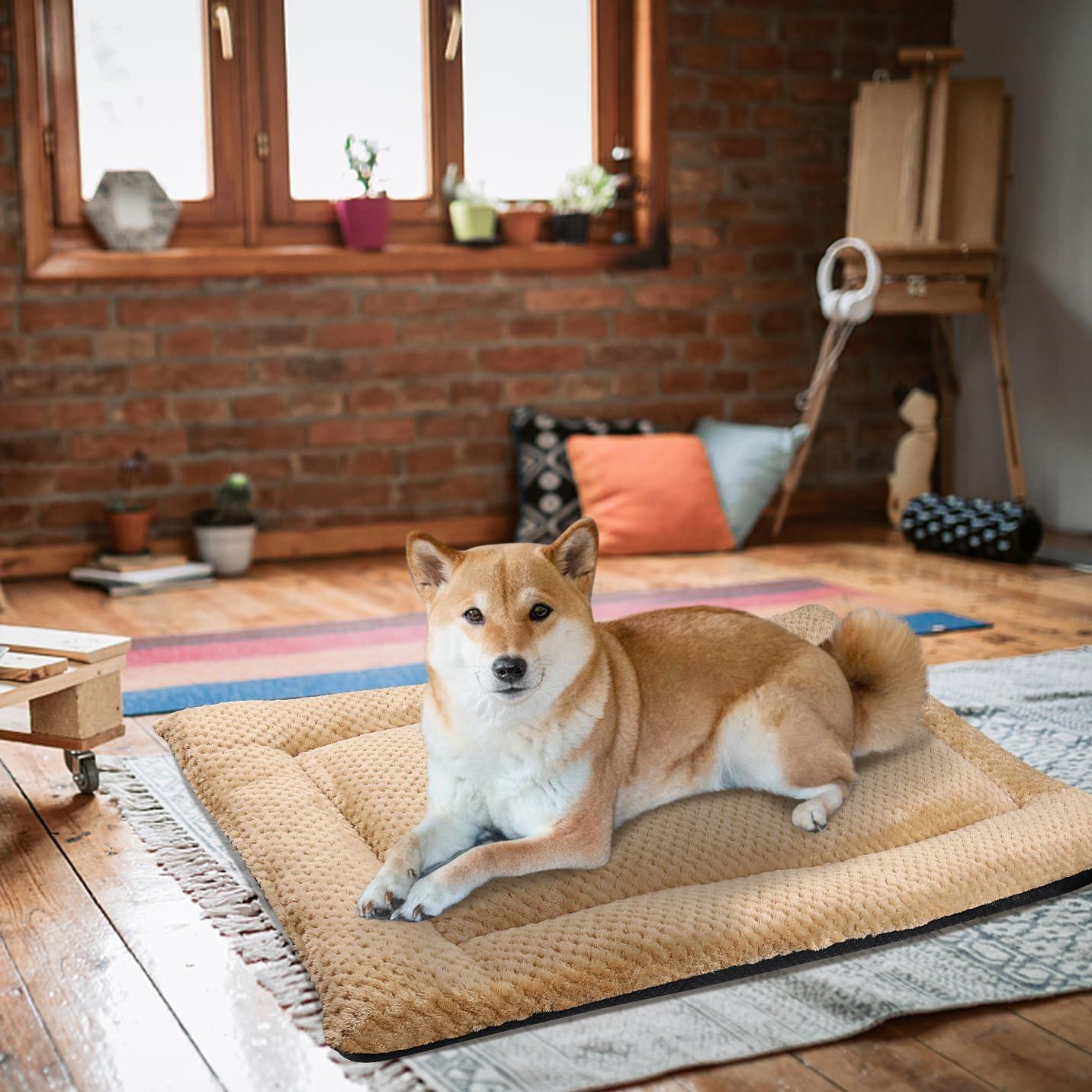 ASIJIA Dog Bed Mat Large 90 x 58CM Washable Fluffy Sherpa Cat Bed Cushion with Anti-Slip Bottom, Warm Pet Dog Crate Mattress for Medium and Large Pets, Grey - Comfort Style