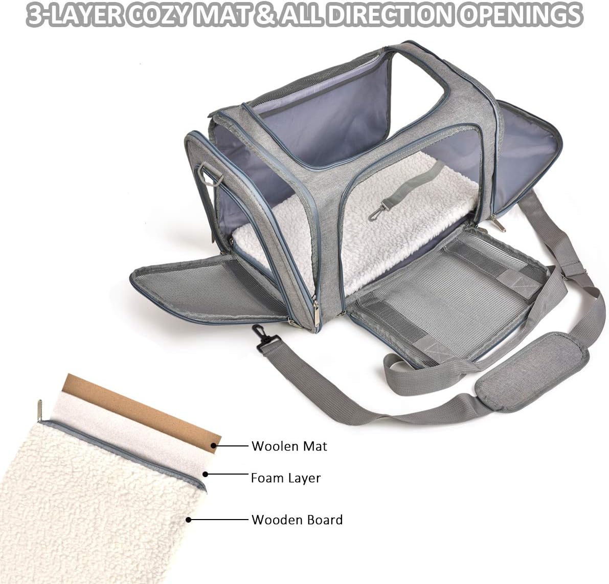 Qlfyuu Cat, Dog Carrier Portable, Soft Sided, Medium Small Airline Approved, Foldable Bunny Puppy Carrier up to 15lbs, Bag Carrier for Travel(Gery,Medium) - Comfort Style