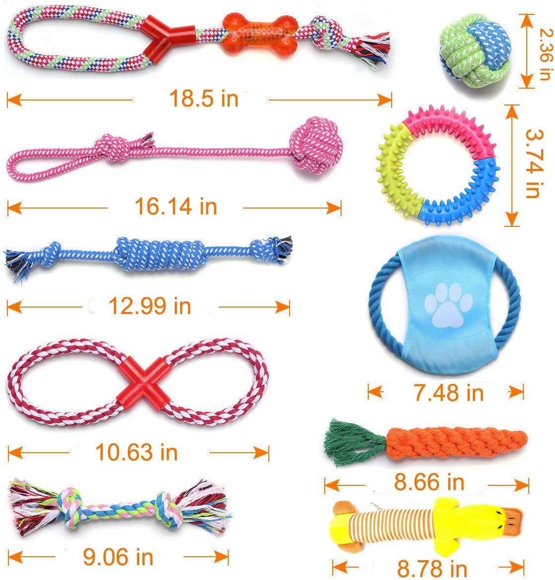 Wefine Dog Toys Puppy Chew Toys from 8 Weeks,Dog Rope Toys 100% Natural Cotton Rope for Small and Medium Dog (10 PCS) - Comfort Style