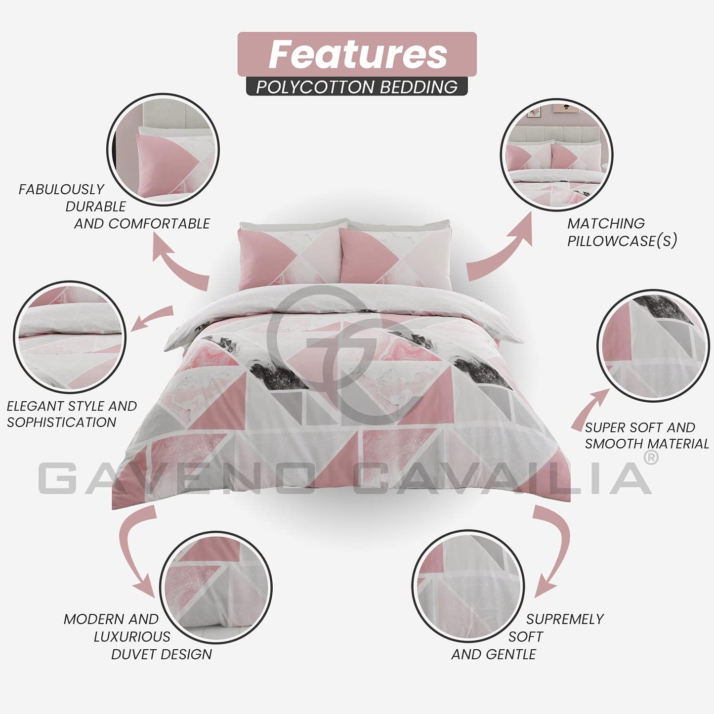GC GAVENO CAVAILIA Metalic Marble Duvet Cover Sets, Reversible Triangle Bedding Double Bed Set, Washable Quilt Covers - Comfort Style