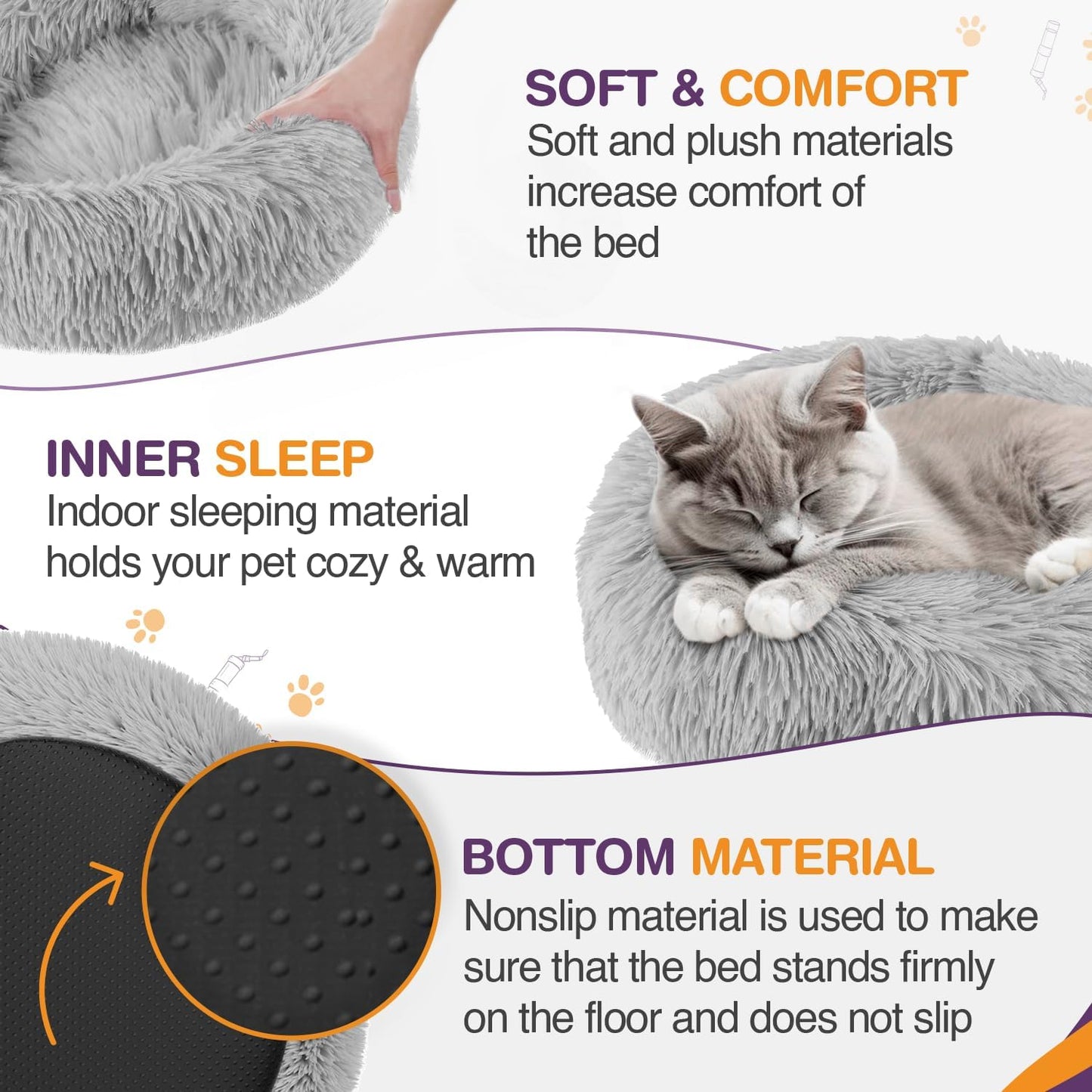 ELYF 50cm Dark Grey Donut Cat Beds for Indoor Cats Clearance, Kitten Bed and Puppy Bed with Anti-Slip Waterproof Bottom, Fluffy Cosy Pet Bedding & Furniture for Small Dog Bed Clearance, Large Cat Bed - Comfort Style