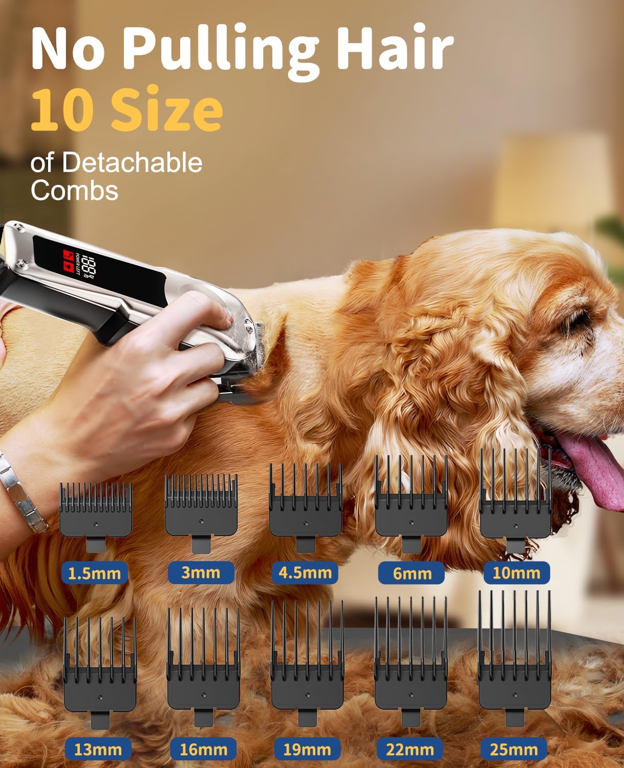 Kriogor Professional Dog Clippers for Thick Coats, Low Noise Grooming Clipper Pet Clippers for Dogs, Cordless Dog Timmers with 10 Guide Combs for Pets, Cat, Dogs Shears