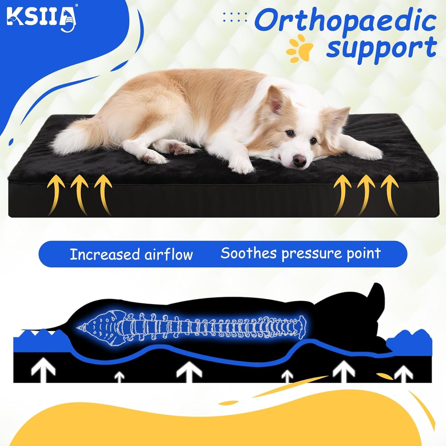 KSIIA Dog Beds Large Washable, Orthopedic Dog Crate Beds with Waterproof Removable Cover, Flat Dog Mattress Non skid Bottom, Pet Beds for Dogs, Grey, 88x55x7cm - Comfort Style