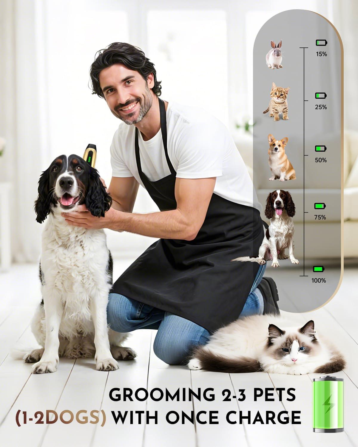 Dog Clippers Cordless, Professional Dog Trimmer, 2-Speed Low Noise Dog Grooming Kit, Pet Trimmer for Small Large Thick Hair Dogs - Comfort Style