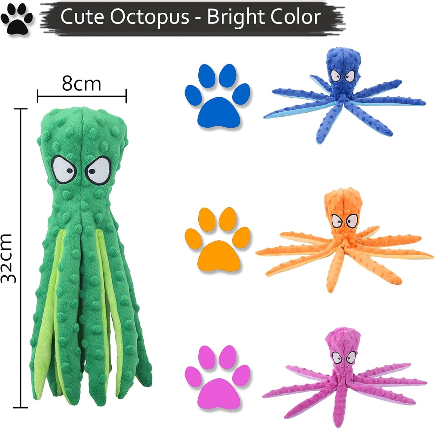 Acehome Squeaky Dog Interactive Play Toy,No Stuffing Octopus Dog Chew Toy with Crinkle Paper for Medium and Large Dog Playing(Blue) - Comfort Style