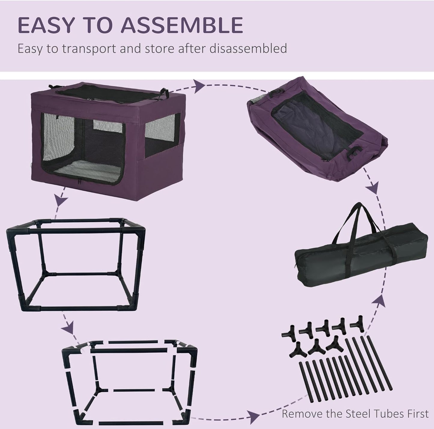 PawHut 60cm Foldable Pet Carrier Bag Soft Travel Dog Crate, Portable Cat Carrier w/ Cushion, for Cats and Miniature Dogs - Grey - Comfort Style