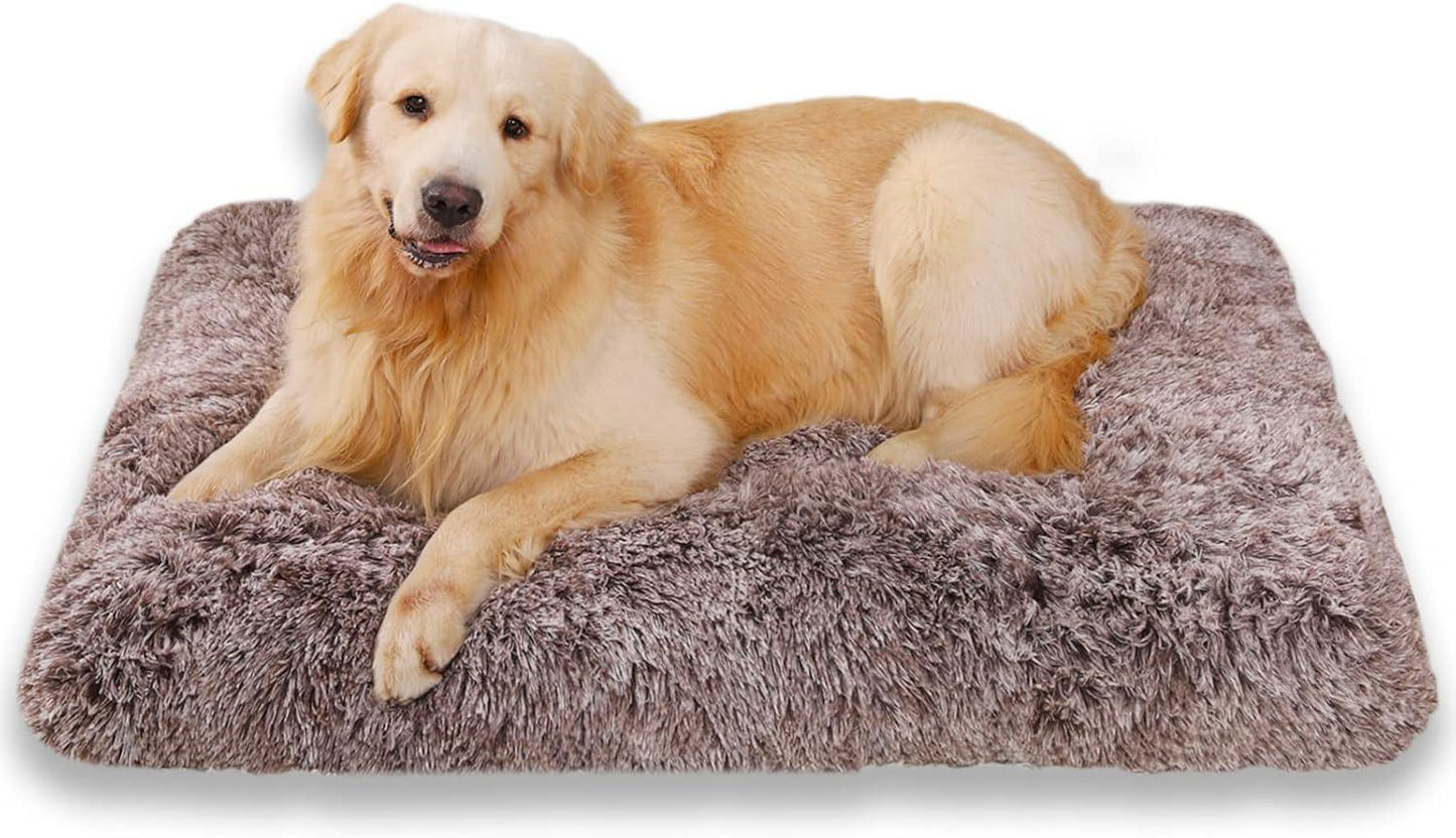 Jaspuriea Large Dog Bed Washable Dog Crate Mattress Calming Fluffy Anti Anxiety Dog Beds Deluxe Plush Dog Mat with Anti-Slip Bottom,90x60x8cm - Comfort Style