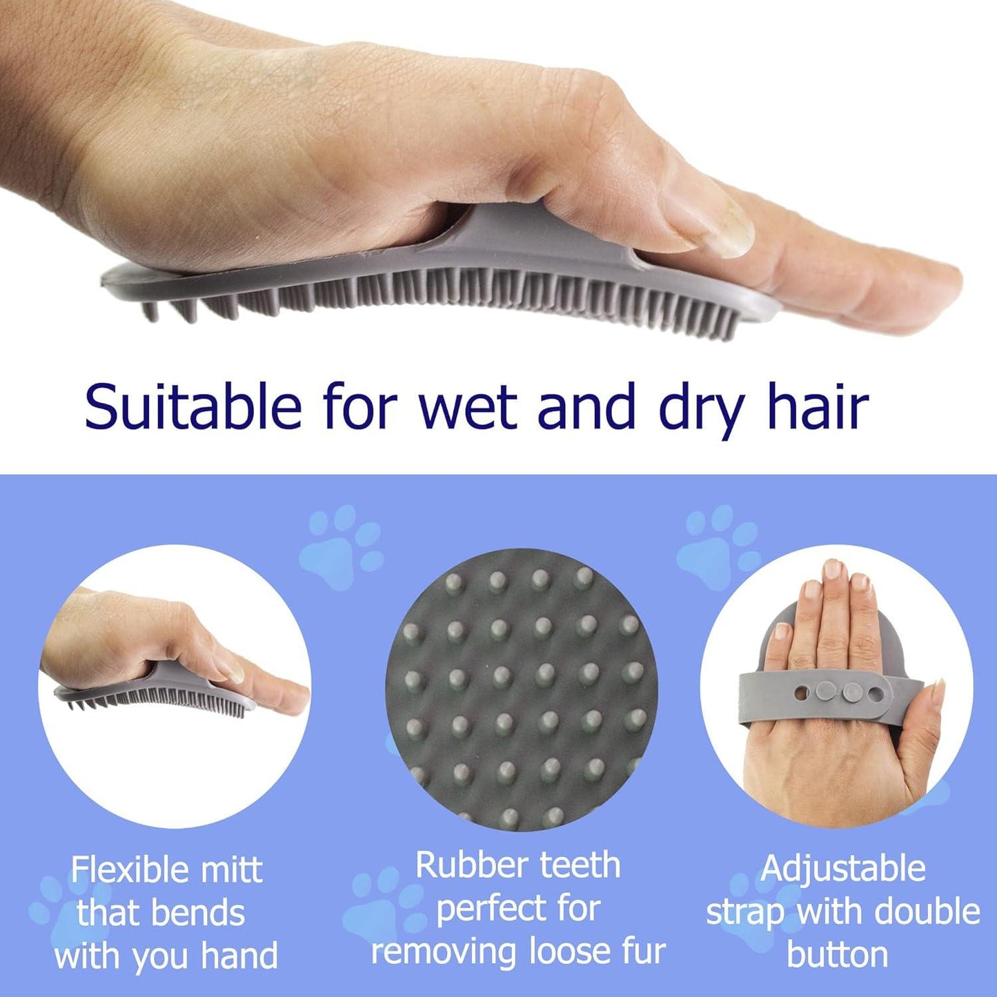 Dog Grooming Rubber Pet Mitt, Flexible Mitt that Stimulates Skin and Removes Loose Fur, Mess-free Suitable for Both Wet Dry Perfect Dogs, Cats, Rabbits with Medium/Short/Curly Hair - Comfort Style
