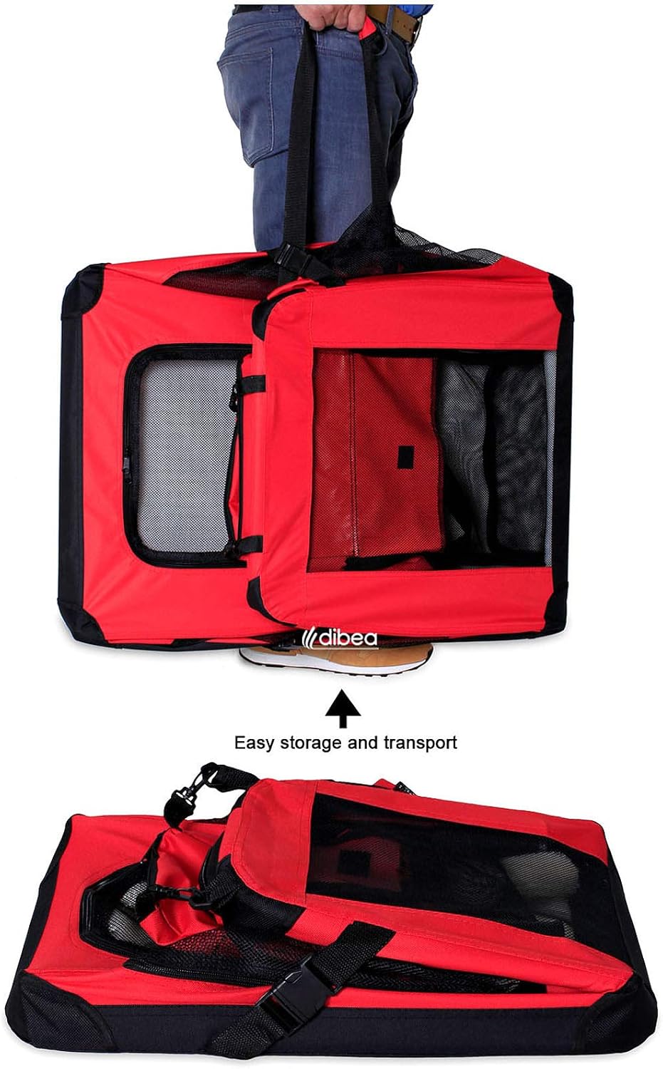 lionto Dog transport box foldable for travel & car, 50x34x36 cm, sturdy transport box with carrying handles & blanket for cats & dogs up to 10 kg, sturdy fabric dog box for small & large, beige - Comfort Style