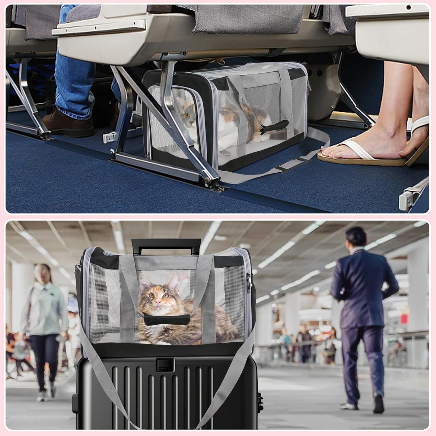 TIYOLAT Cat Carrier, Pet Carrier Airline Approved, Kitten Carrier for Small Dogs Cats Under 16 Lbs, Collapsible Soft Sided Puppy Carrier with Adequate Ventilation,4 Mesh Windows,3 Entrances (Black) - Comfort Style