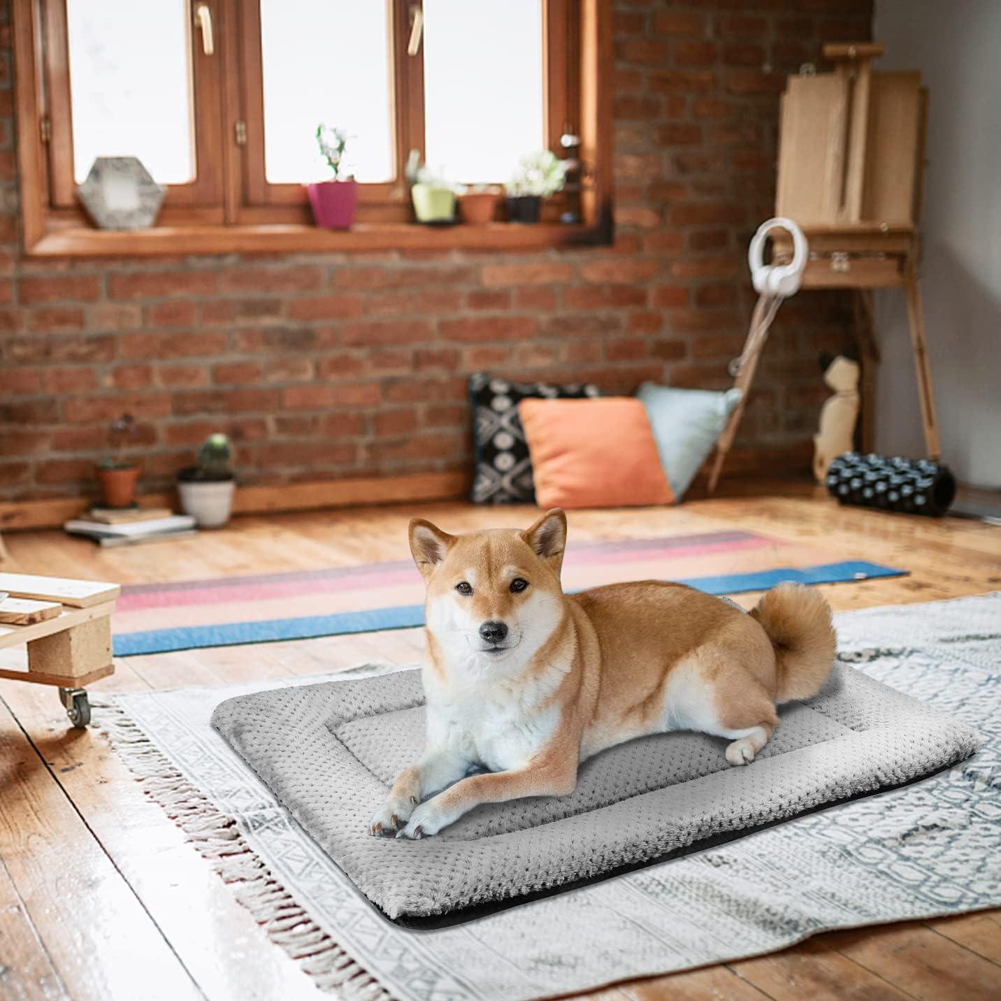 ASIJIA Dog Bed Mat Large 90 x 58CM Washable Fluffy Sherpa Cat Bed Cushion with Anti-Slip Bottom, Warm Pet Dog Crate Mattress for Medium and Large Pets, Grey - Comfort Style
