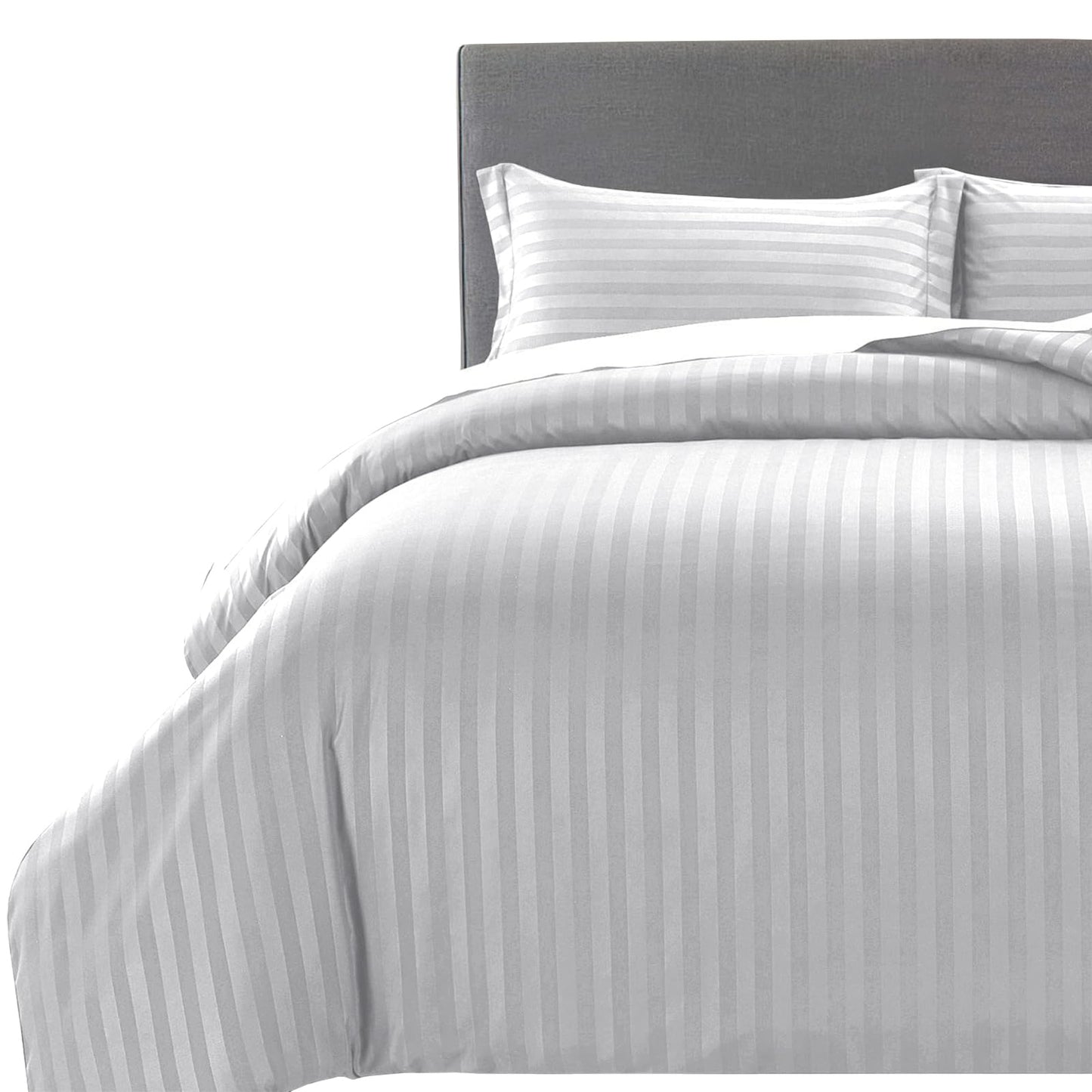 MOONLIGHT20015 Duvet Set Reversible Stripes Satin Double Bedding Set with 2 Pillowcases Soft Hypoallergenic Duvet Cover - Comfort Style