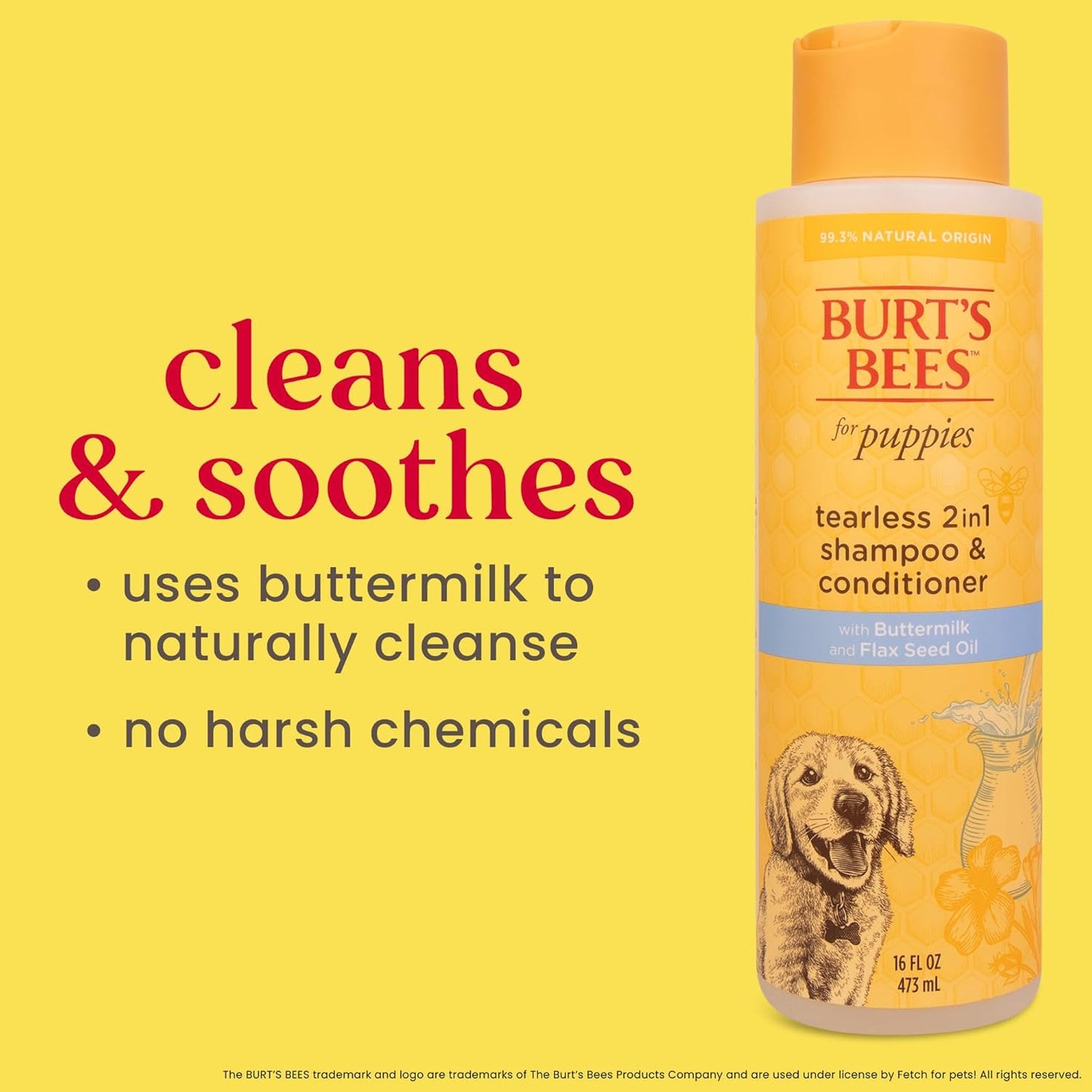 Burts Bees Tearless 2 in 1 Shampoo and Conditioner for Puppies with Buttermilk & Linseed Oil, 473ml, white