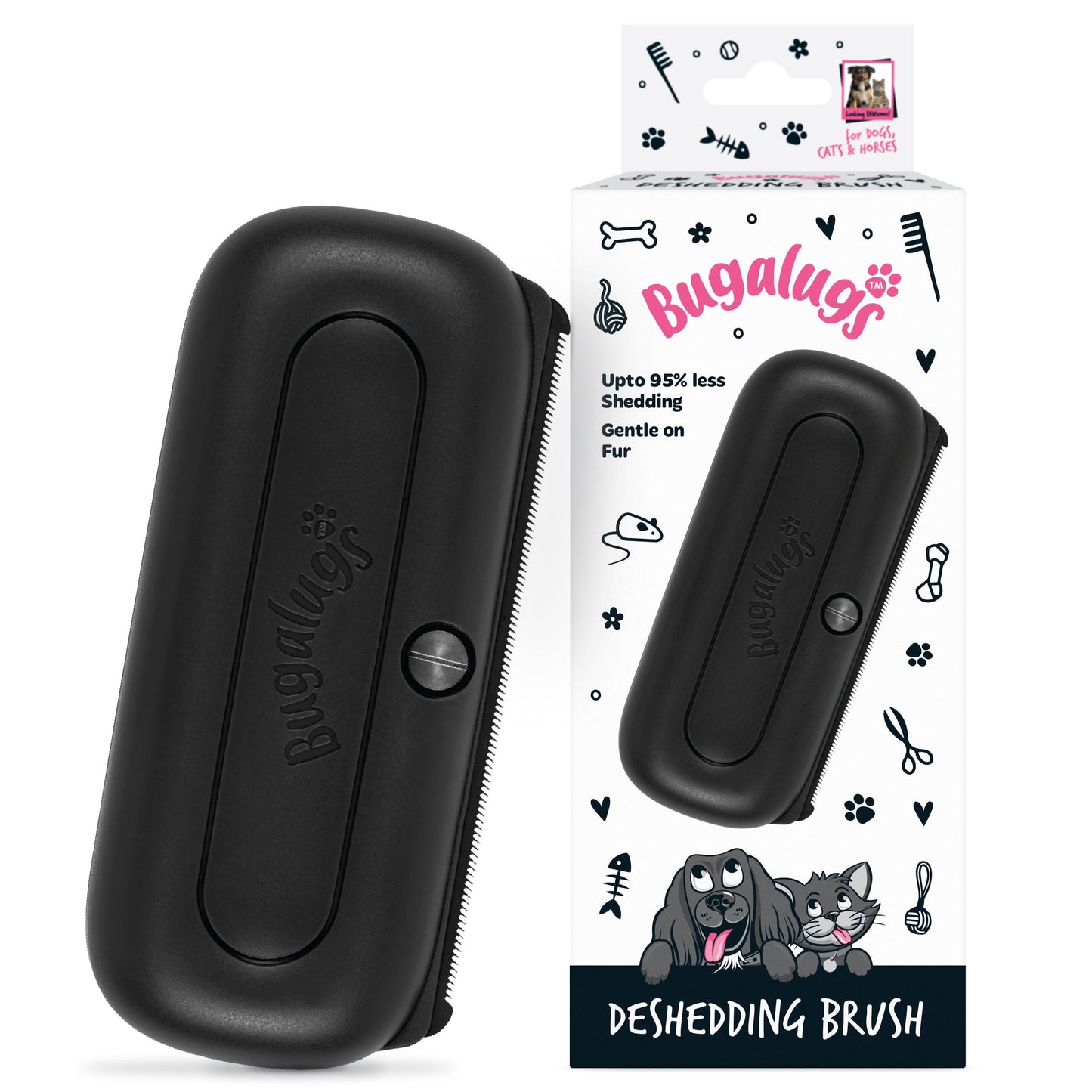 Bugalugs Deshedding Brush for Dogs, Cats, Horses - Pet Grooming Tool that is Gentle & Effective With Wide Shallow Comb for Dog, Cat and Horse
