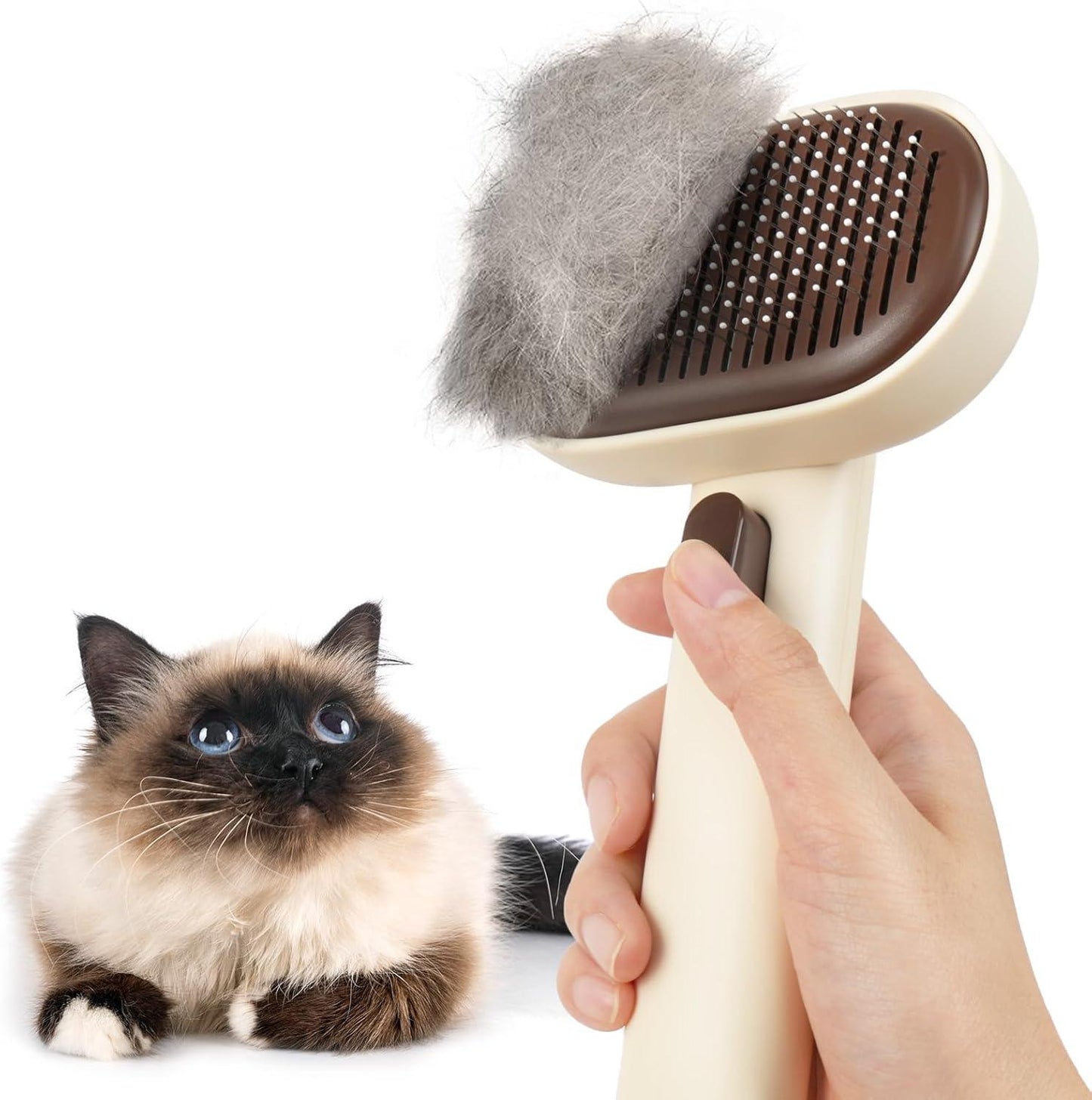 aumuca Cat Brush with Release Button, Cat Grooming Brush for Long or Short Haired Cats, Cat Hair Brush for Shedding Cat Comb for Pets Removing Loose Fur and Massage, White - Comfort Style
