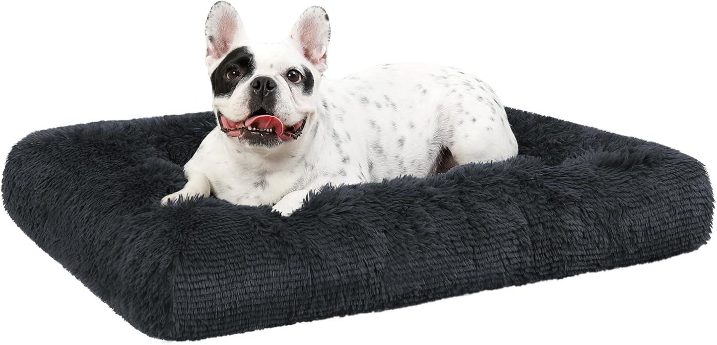 KSIIA Large Dog Bed Washable, Calming Dog Bed, Dog Crate Mattress with Non skid Bottom, Fluffy Anti Anxiety Dog Beds, Pet Beds Pillow Cushion for Dog, Dark Grey, 90x60x8cm - Comfort Style