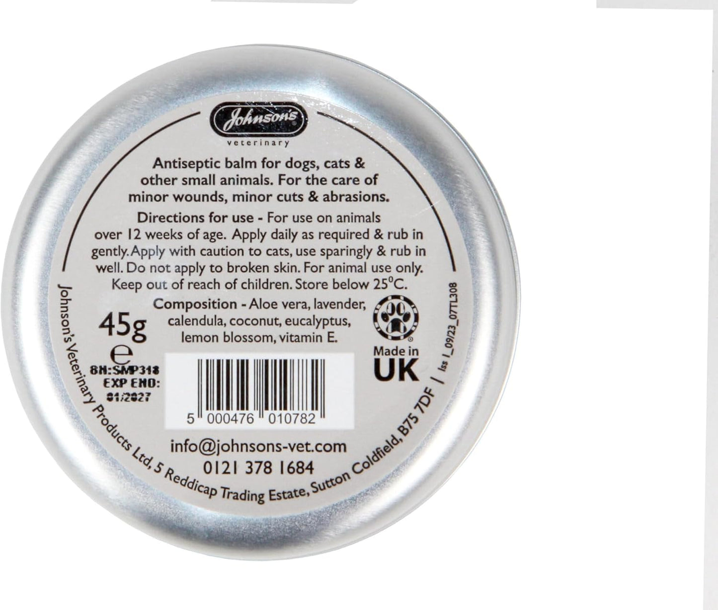 Johnson's Antiseptic Balm for Cats, Dogs and Small Animals Pet First Aid Kit, 45g - Antiseptic for Cats, Wound Care for Dogs and Dog Skin Irritation Treatment