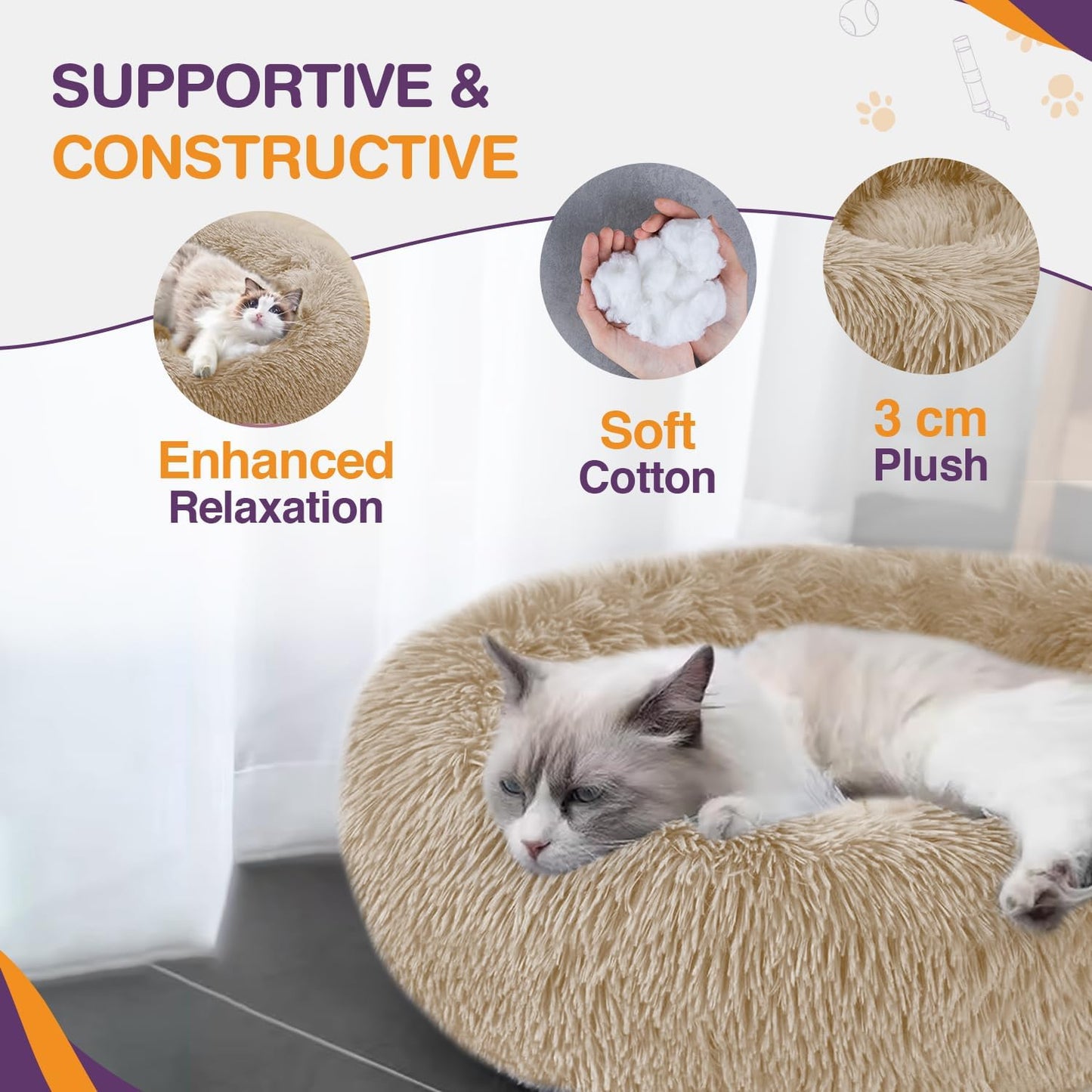 ELYF 50cm Dark Grey Donut Cat Beds for Indoor Cats Clearance, Kitten Bed and Puppy Bed with Anti-Slip Waterproof Bottom, Fluffy Cosy Pet Bedding & Furniture for Small Dog Bed Clearance, Large Cat Bed - Comfort Style