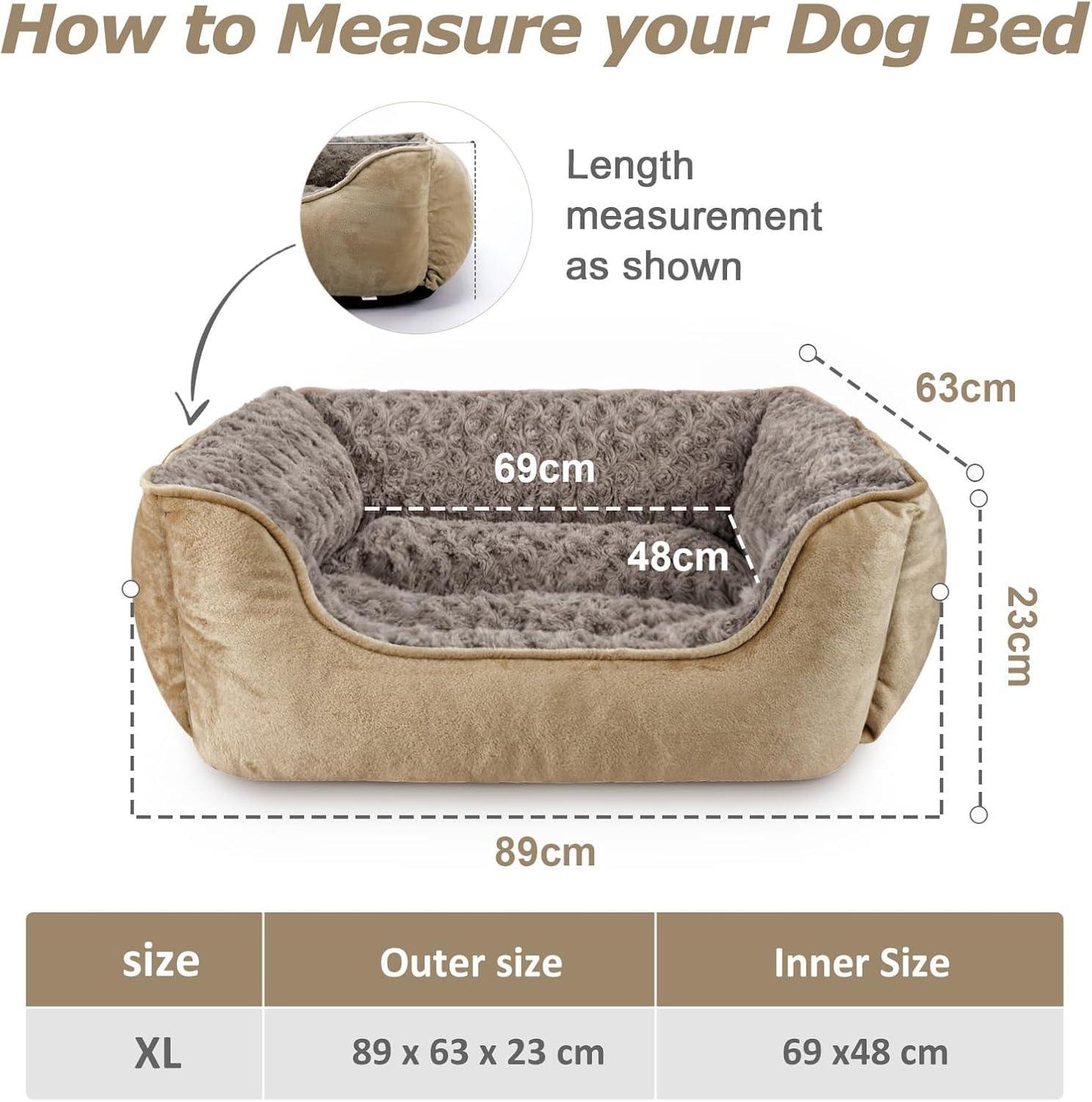 JOEJOY Dog Bed Medium - Washable Dog Bed Anti-Anxiety Dog Bed Soft Plush Dog Bed Rectangle Non-Slip Bottom Pet Bed - Small | Medium | Large Size Mattress Mat For Dog, Grey - Comfort Style