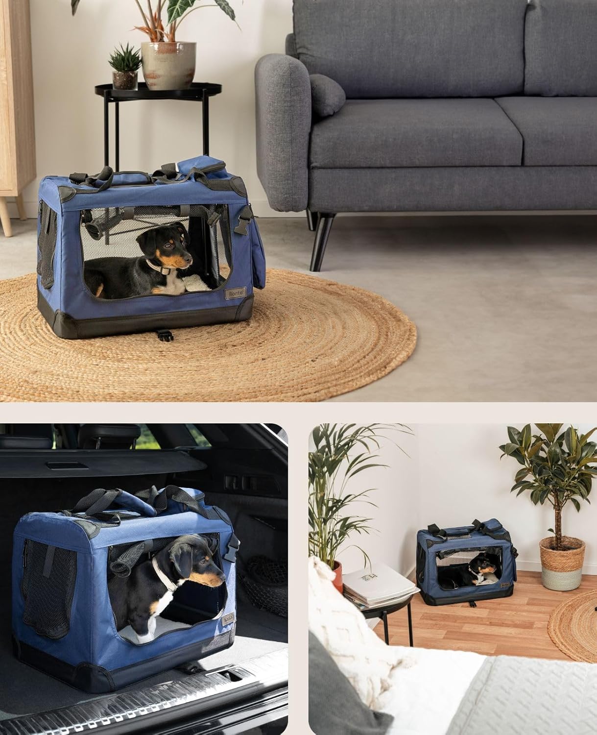 lionto Dog transport box foldable for travel & car, 50x34x36 cm, sturdy transport box with carrying handles & blanket for cats & dogs up to 10 kg, sturdy fabric dog box for small & large, beige - Comfort Style