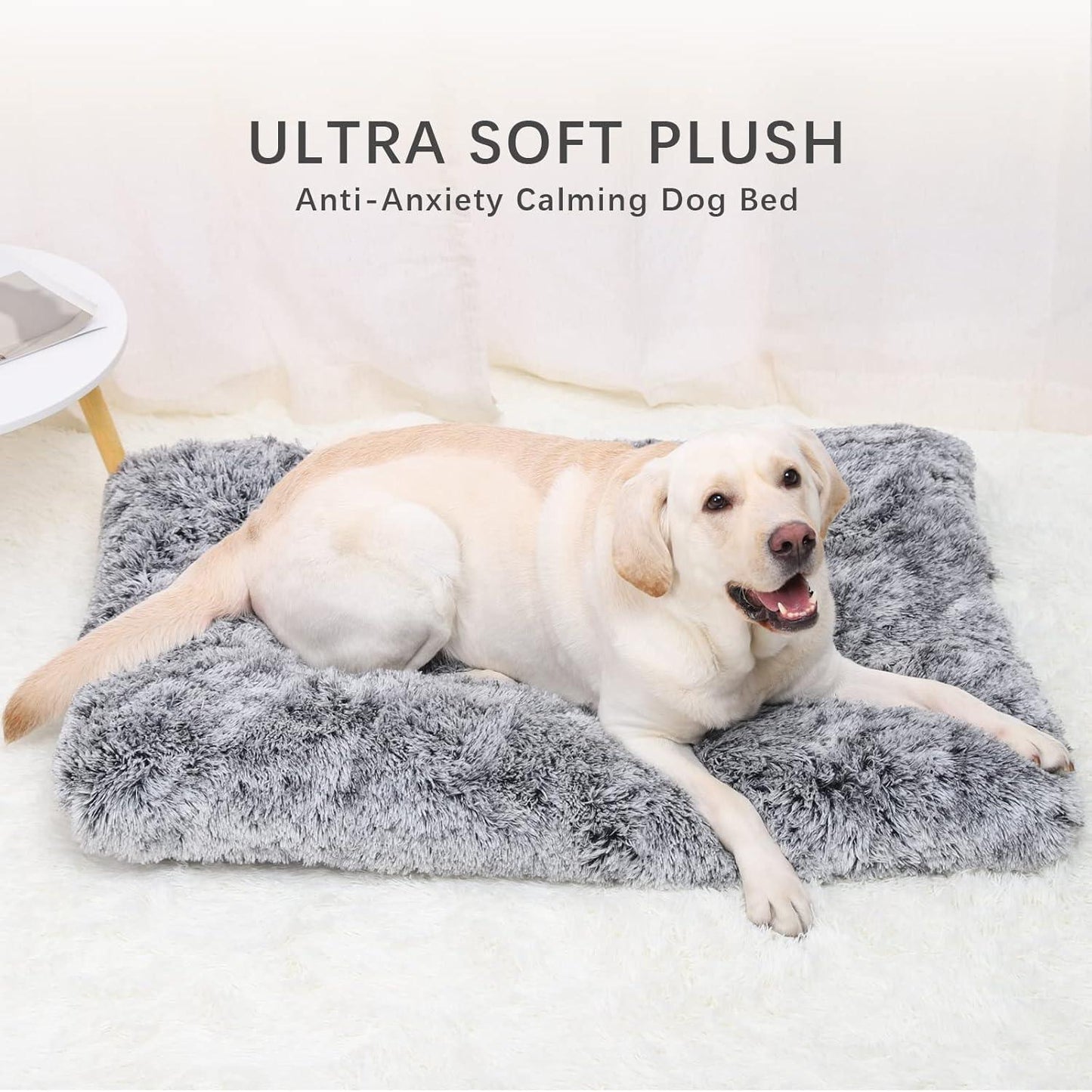 Jaspuriea Large Dog Bed Washable Dog Crate Mattress Calming Fluffy Anti Anxiety Dog Beds Deluxe Plush Dog Mat with Anti-Slip Bottom,90x60x8cm - Comfort Style
