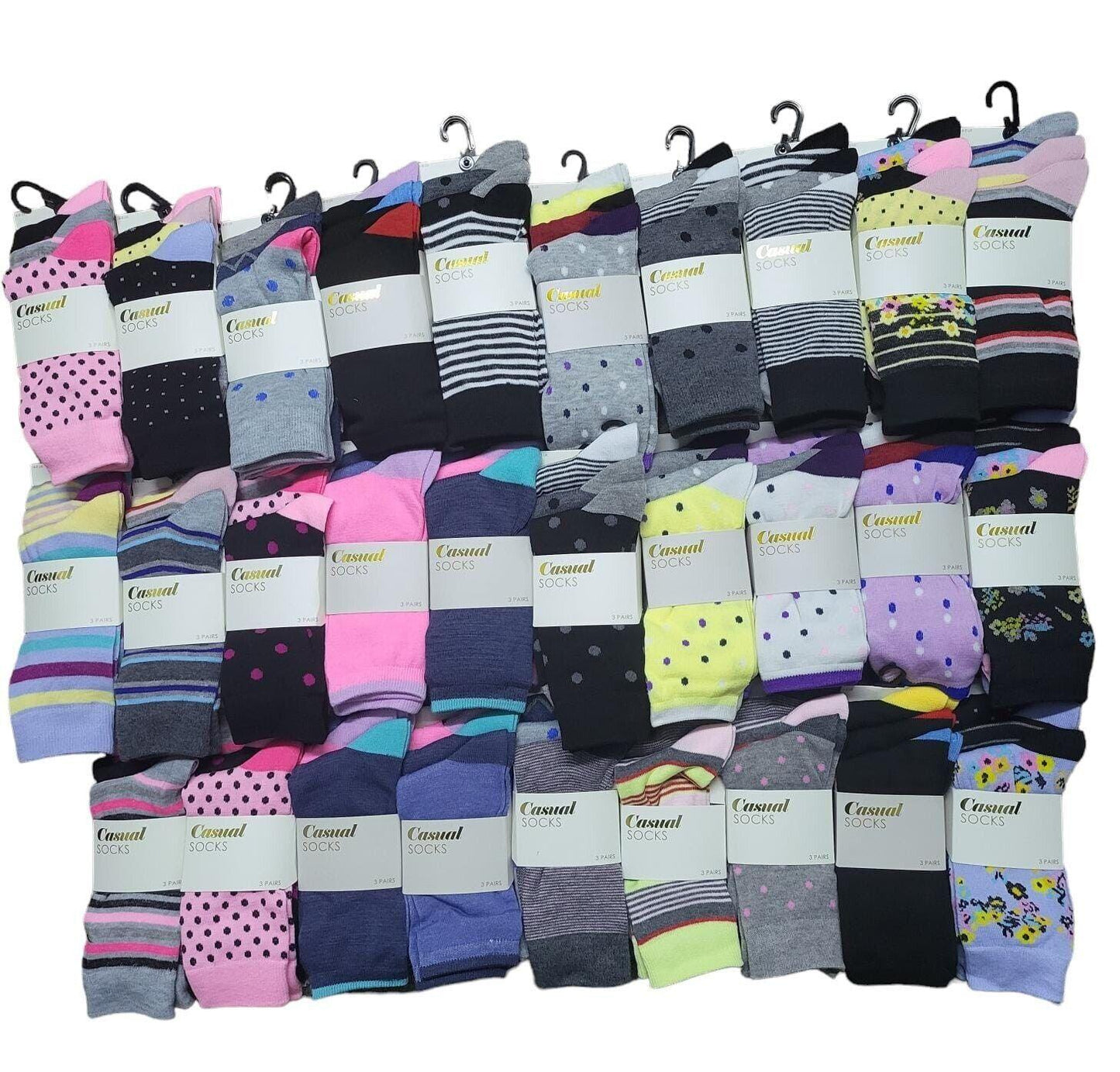 36 Pairs Women Assorted Multi-Design Bulk Socks Bundle - Footwear variety Multipack Wholesale Job Lot Ladie Sizes UK - Comfort Style