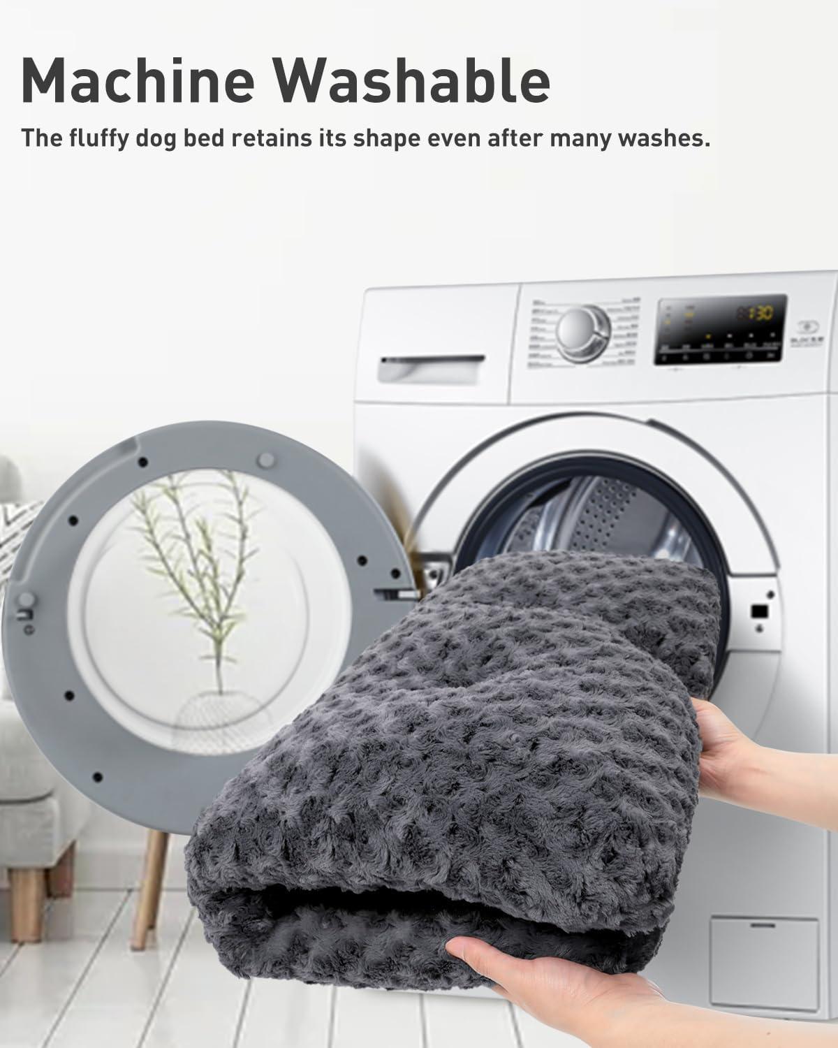 KSIIA Large Dog Bed Washable, Calming Dog Bed, Dog Crate Mattress with Non skid Bottom, Fluffy Anti Anxiety Dog Beds, Pet Beds Pillow Cushion for Dog, Dark Grey, 90x60x8cm - Comfort Style
