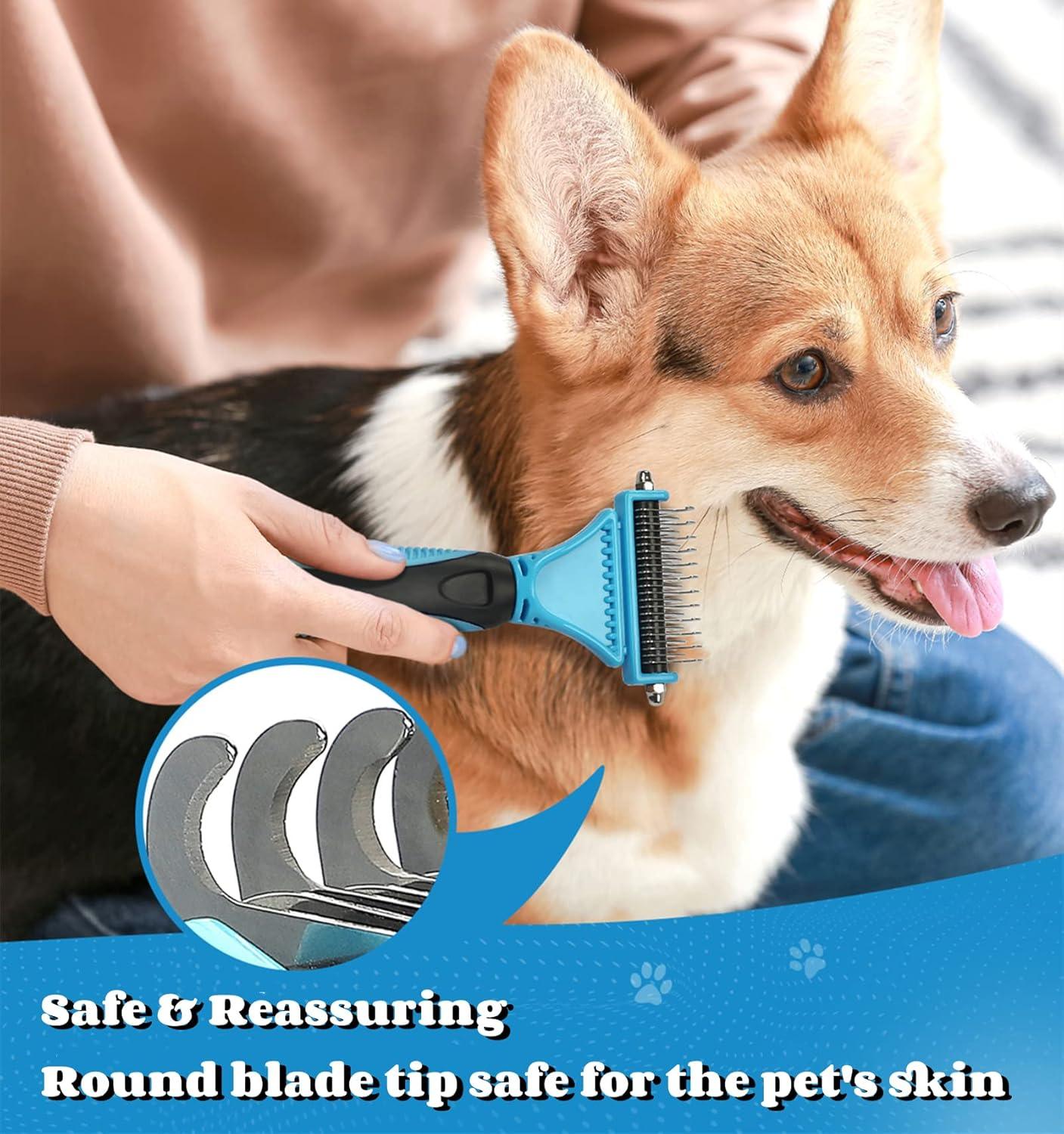 Morpilot Dog Brush Cat Brush Grooming Comb, 23+12 Double Sided Undercoat Rake Dematting Deshedding Tool for Long Hair Pets Cat Dog Slicker Shedding Brushes Efficiently Reduces Hair Loss by up to 90% - Comfort Style