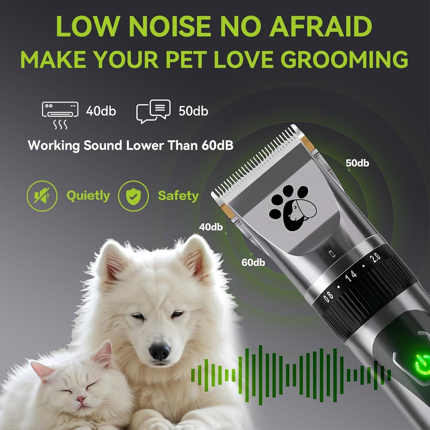 Dog Clippers Cordless, Professional Dog Trimmer, 2-Speed Low Noise Dog Grooming Kit, Pet Trimmer for Small Large Thick Hair Dogs - Comfort Style