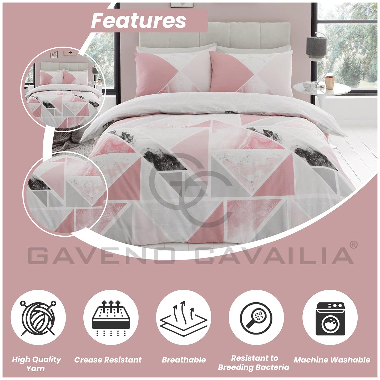 GC GAVENO CAVAILIA Metalic Marble Duvet Cover Sets, Reversible Triangle Bedding Double Bed Set, Washable Quilt Covers - Comfort Style