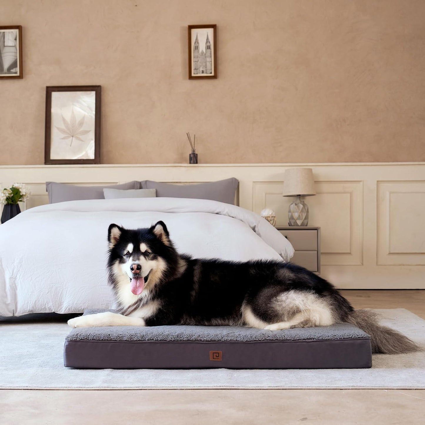 EHEYCIGA Orthopedic Dog Beds Large Mattress with Removable Washable Cover for Crate, Grey, 91x68x9cm - Comfort Style