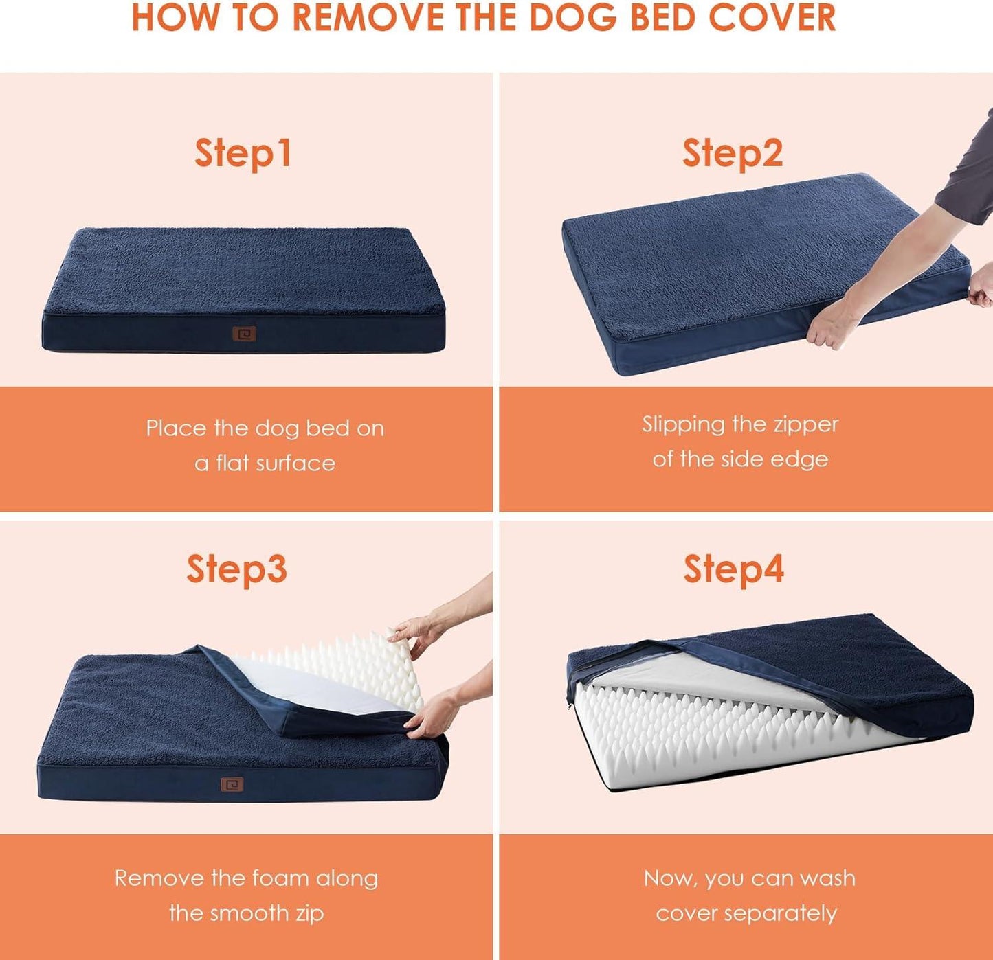 EHEYCIGA Orthopedic Dog Beds Large Mattress with Removable Washable Cover for Crate, Grey, 91x68x9cm - Comfort Style