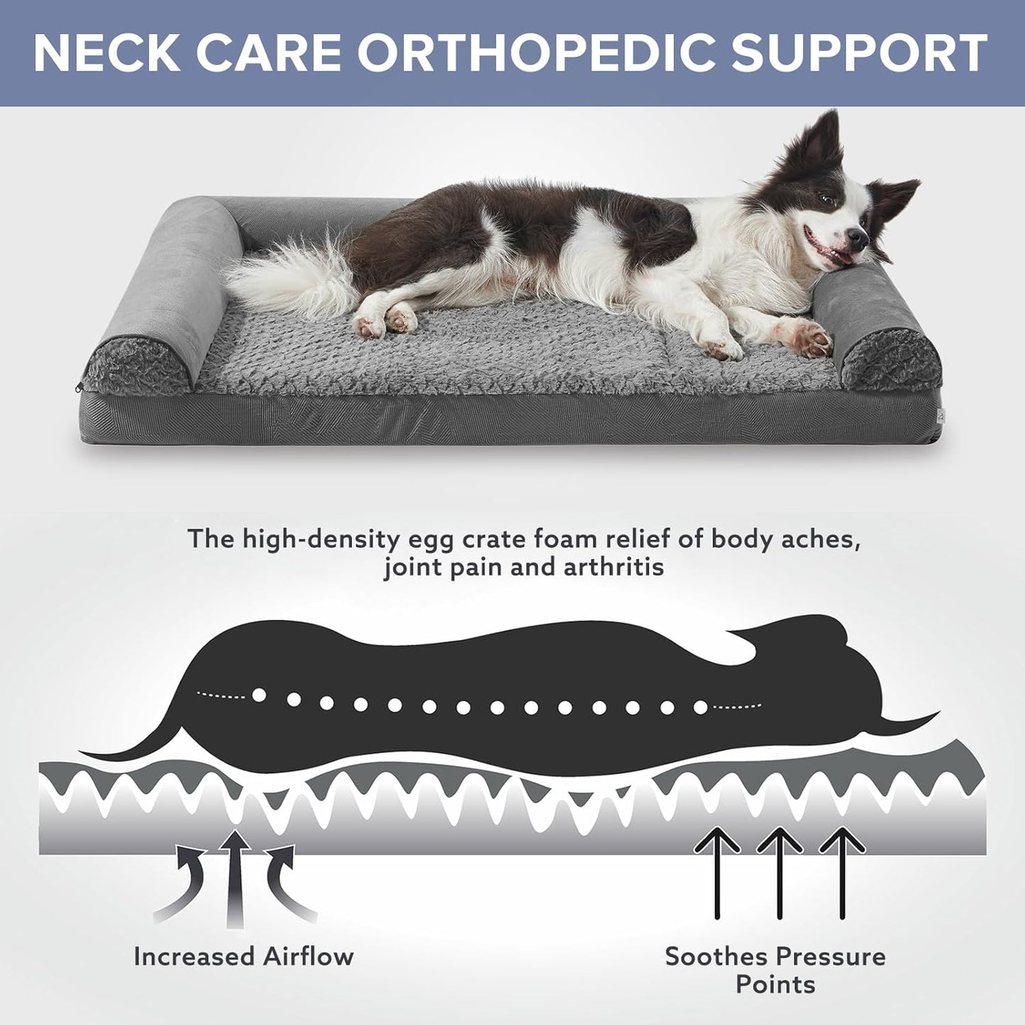 FURTIME Large Dog Bed(89 x 64cm), Orthopedic Memory Foam Dog Beds Sofa with Removable Flannel Cover, Washable Pet Bed, Good for Doberman Pinscher, Sheltie, Border Collie, Australian Herding Dog - Comfort Style