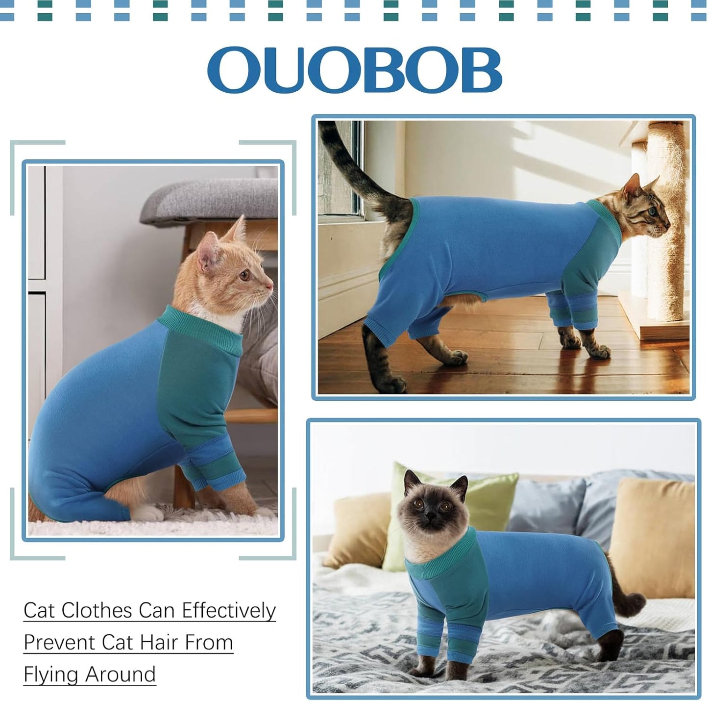 OUOBOB Sticky Hair Cat Clothes,Cat Recovery Suit Cat Pajamas for Cats Only, Sphynx Hairless Cats Sweater, Kitten Hair Sticky Onesie Cat Turtleneck, Anti-Licking or Skin Disease Recovery Suit for Cats - Comfort Style