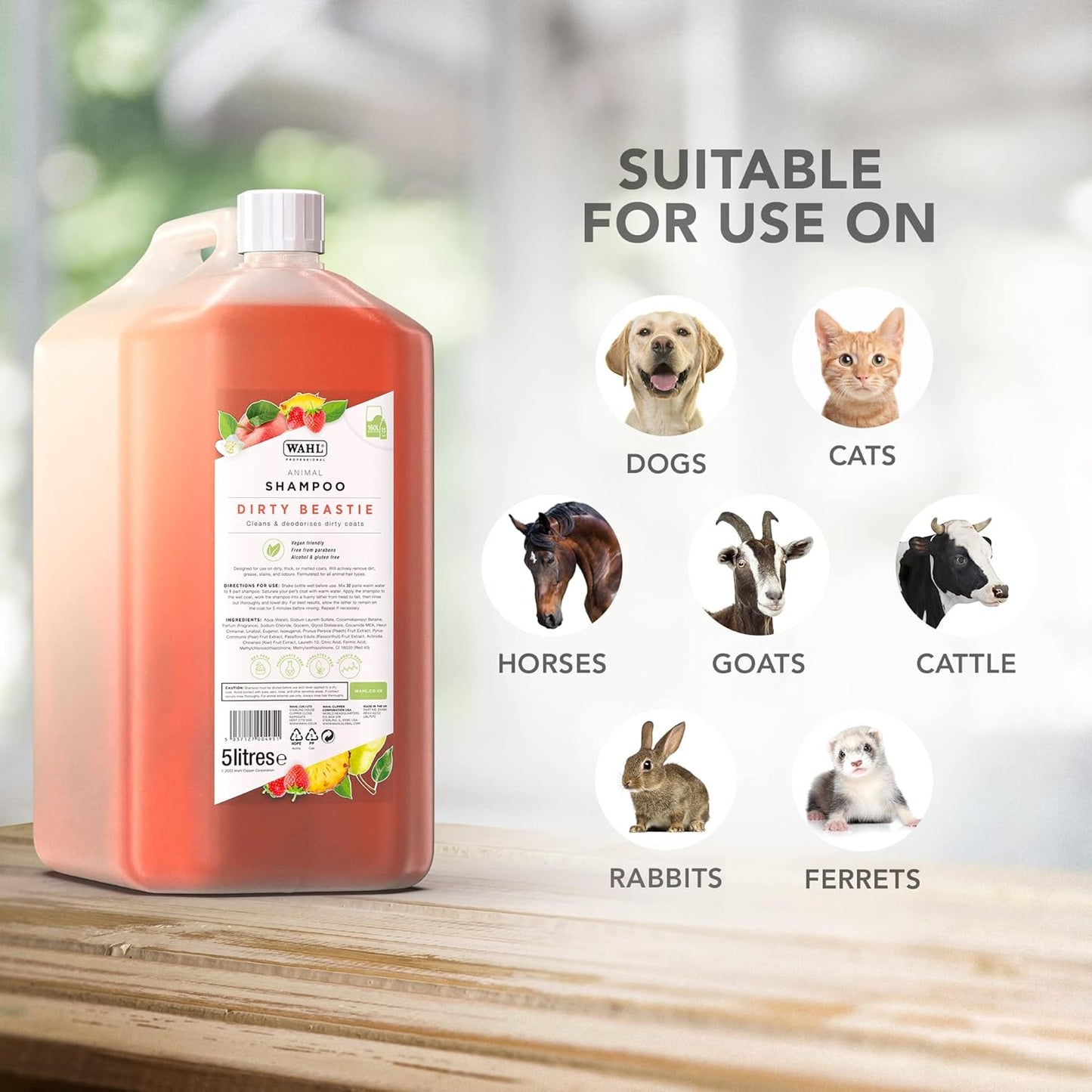 Wahl Dirty Beastie Shampoo, Dog Shampoo, Shampoo for Pets, Natural Pet Friendly Formula, For Dirty Pet Coats, Concentrate 32:1, Remove Dirt and Odours, Smelly Coat, 5 Litre