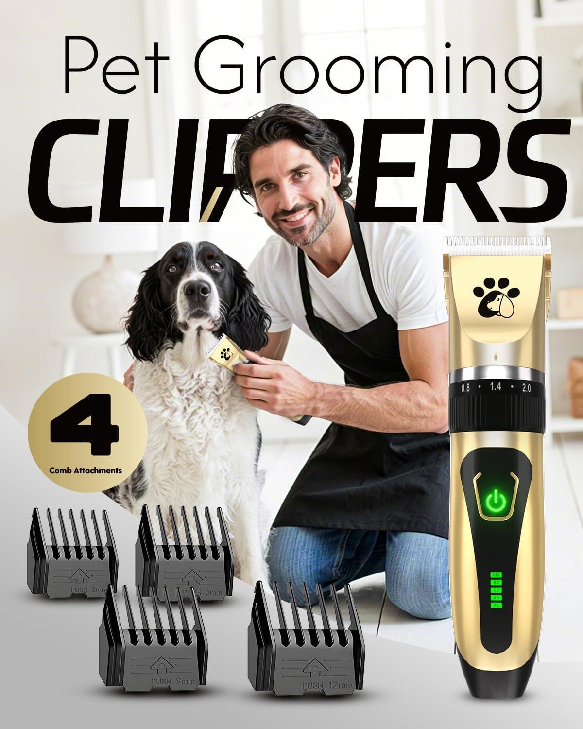 Dog Clippers Cordless, Professional Dog Trimmer, 2-Speed Low Noise Dog Grooming Kit, Pet Trimmer for Small Large Thick Hair Dogs - Comfort Style