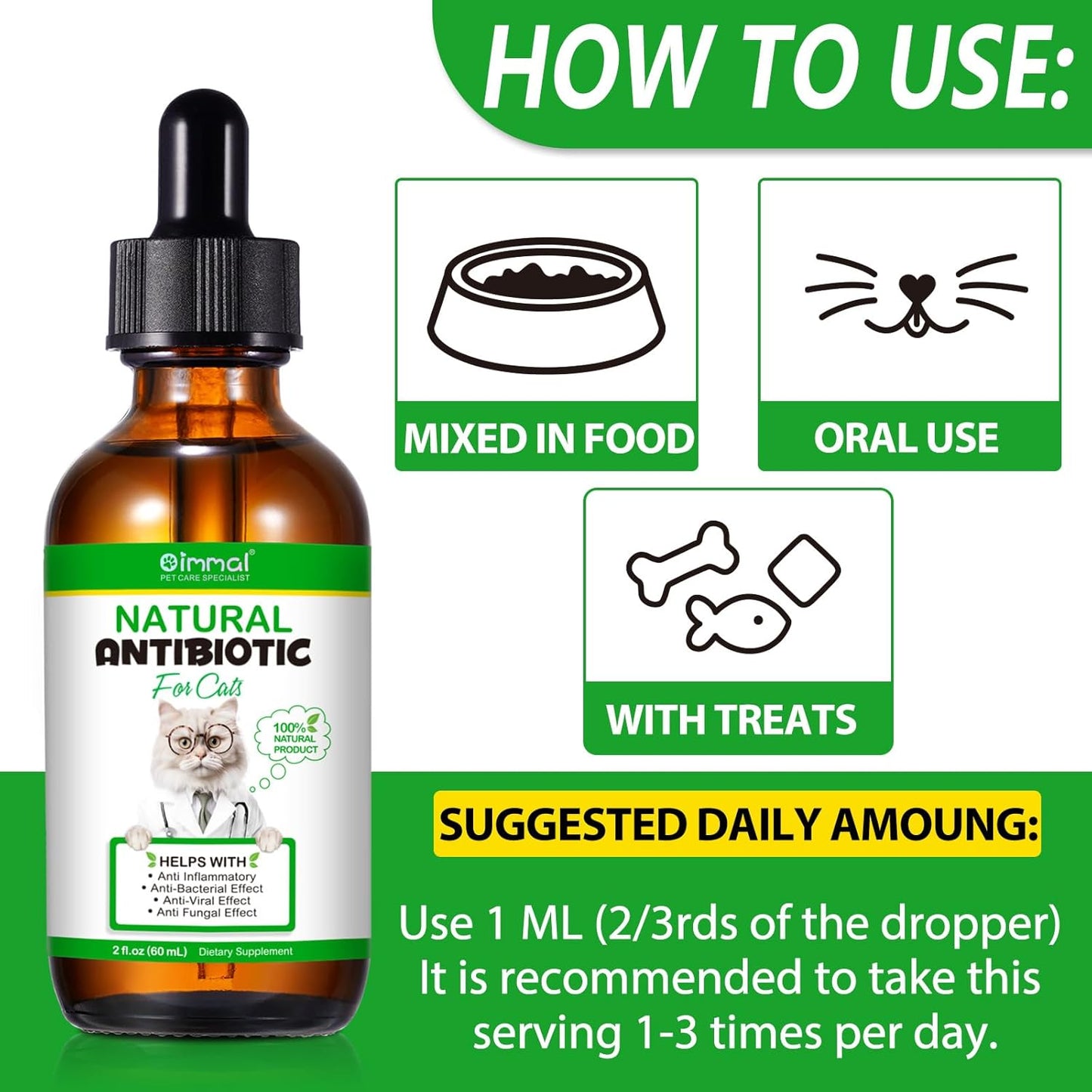 Antibiotics for Cats, Cat Antibiotics 60ml, Cat Immune Support, Cat Antibiotics for Infections, Cat Itch Relief, Cat Multivitamin, Supports Cat Allergy Relief, Roast Chicken Flavor - Comfort Style
