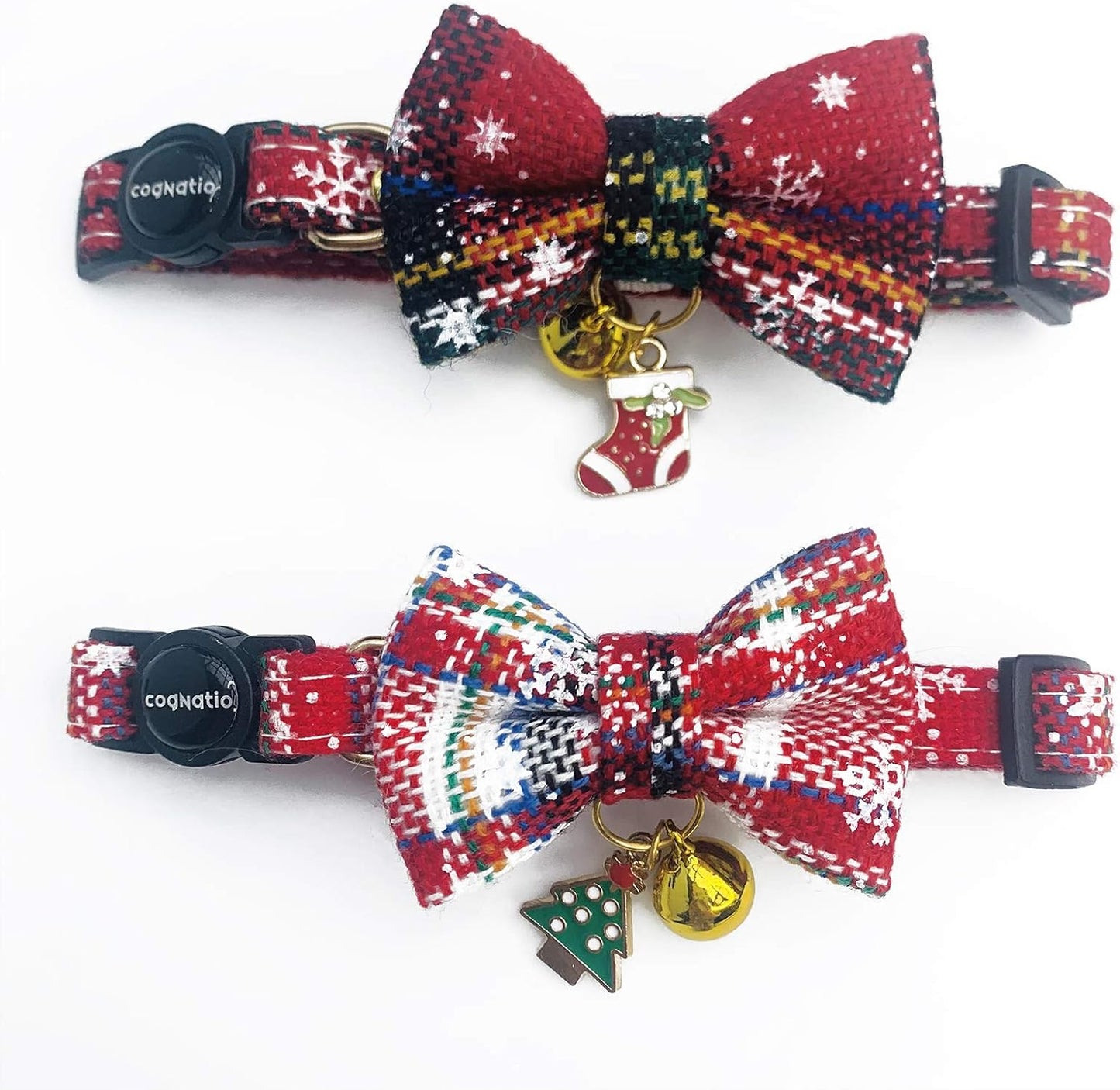 Cognatio Safety Quick Release Cat Collars, Soft Kitten Collars with Detachable Bow Tie and Bell, Pack of 2, Adjustable 20-30 cm (20-30 cm, Green+Pink) - Comfort Style