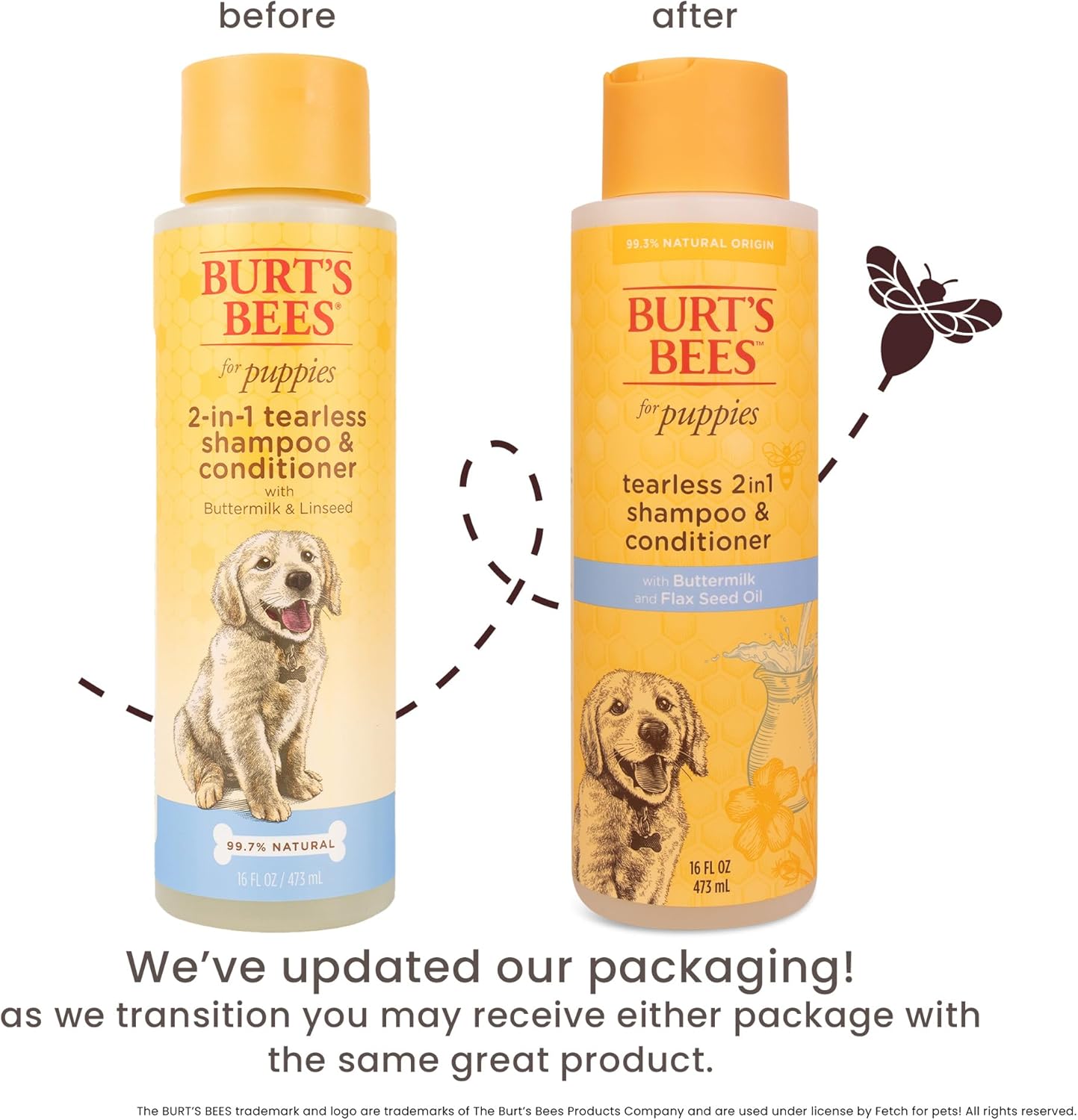 Burts Bees Tearless 2 in 1 Shampoo and Conditioner for Puppies with Buttermilk & Linseed Oil, 473ml, white