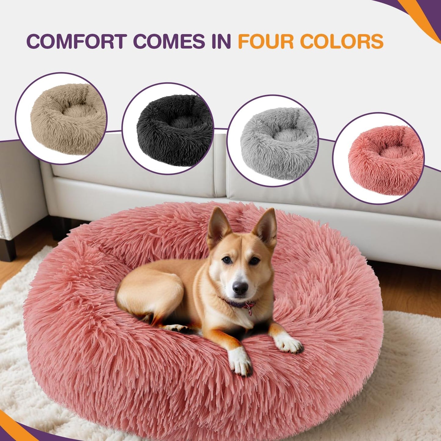 ELYF 50cm Dark Grey Donut Cat Beds for Indoor Cats Clearance, Kitten Bed and Puppy Bed with Anti-Slip Waterproof Bottom, Fluffy Cosy Pet Bedding & Furniture for Small Dog Bed Clearance, Large Cat Bed - Comfort Style