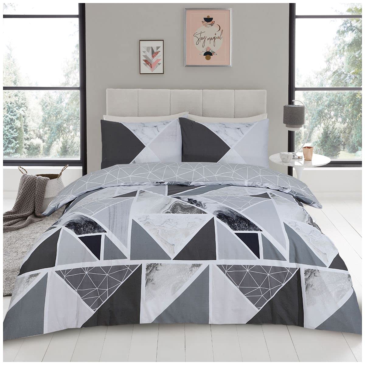 GC GAVENO CAVAILIA Metalic Marble Duvet Cover Sets, Reversible Triangle Bedding Double Bed Set, Washable Quilt Covers - Comfort Style