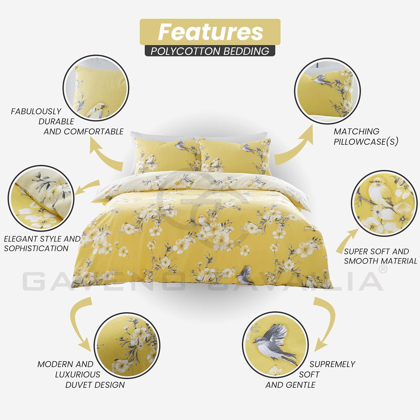 GC GAVENO CAVAILIA Duvet Cover With Pillow Cases - Polycotton Quilt Cover - Bedding Set - Comfort Style