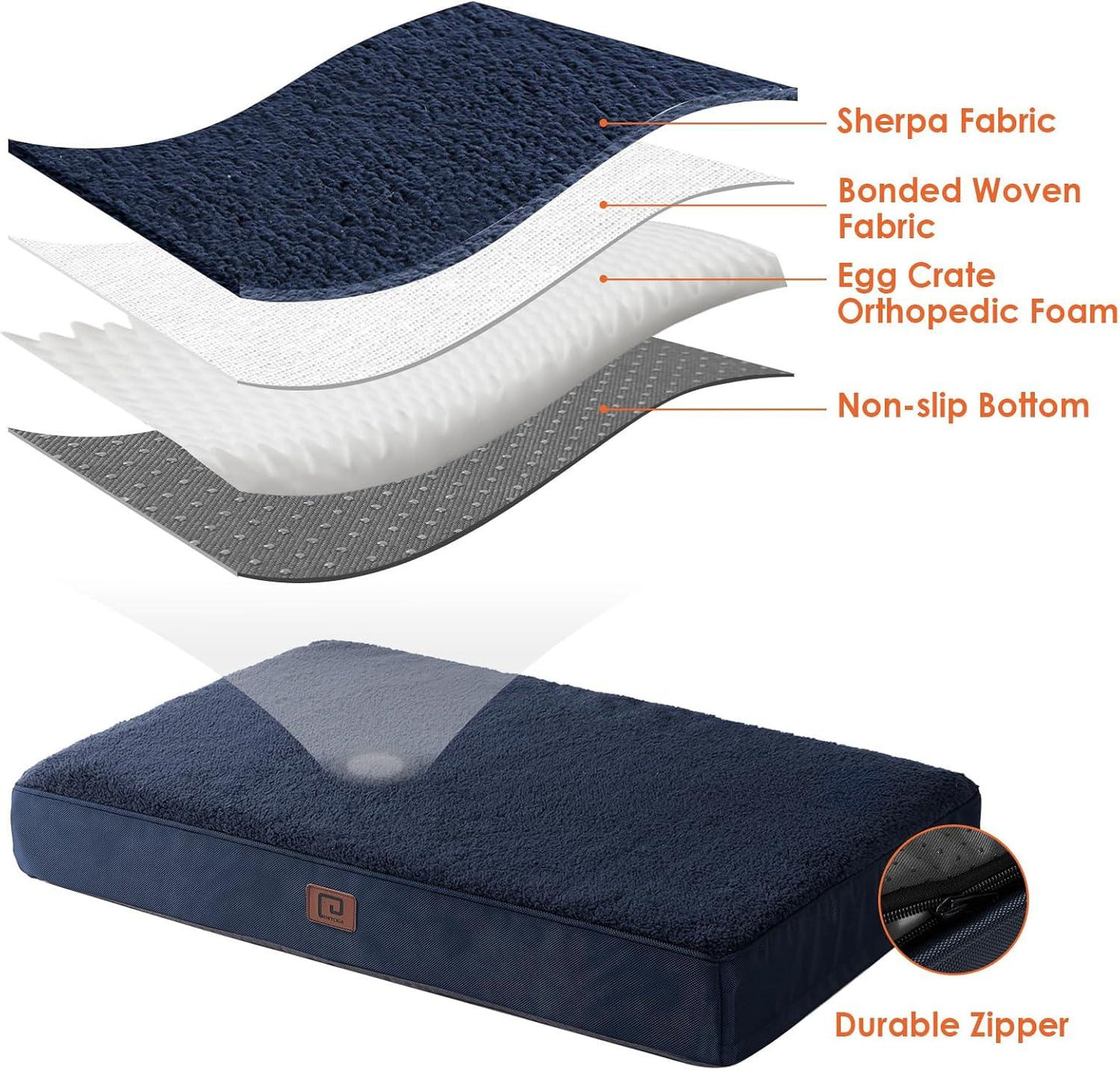 EHEYCIGA Orthopedic Dog Beds Large Mattress with Removable Washable Cover for Crate, Grey, 91x68x9cm - Comfort Style
