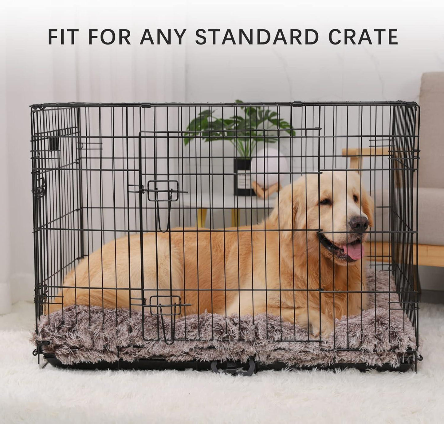 Jaspuriea Large Dog Bed Washable Dog Crate Mattress Calming Fluffy Anti Anxiety Dog Beds Deluxe Plush Dog Mat with Anti-Slip Bottom,90x60x8cm - Comfort Style