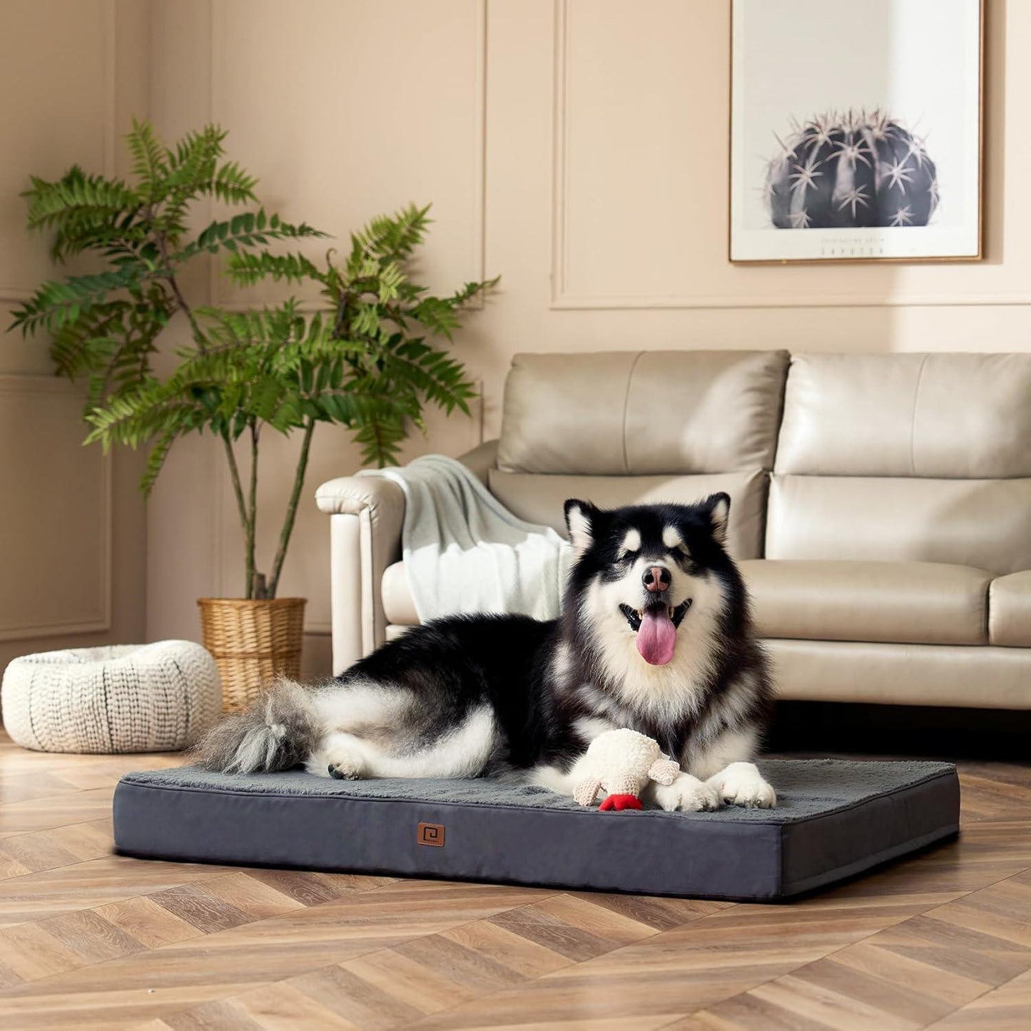 EHEYCIGA Orthopedic Dog Beds Large Mattress with Removable Washable Cover for Crate, Grey, 91x68x9cm - Comfort Style