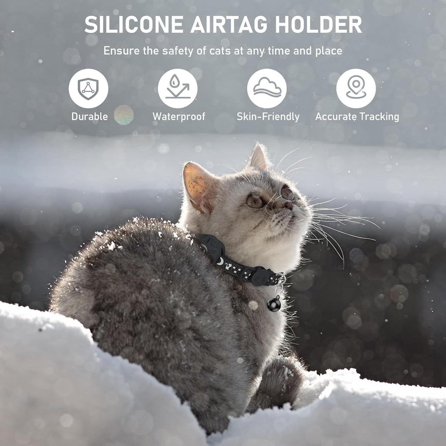 Simket Airtag Cat Collar, Refective Collar for Cat with Safety Buckle and Waterproof Air Tag Holder in 3/8" Width, Cat Airtag Collar, Cat Collar Compatible with Apple Airtag for Kitten Puppy - Comfort Style