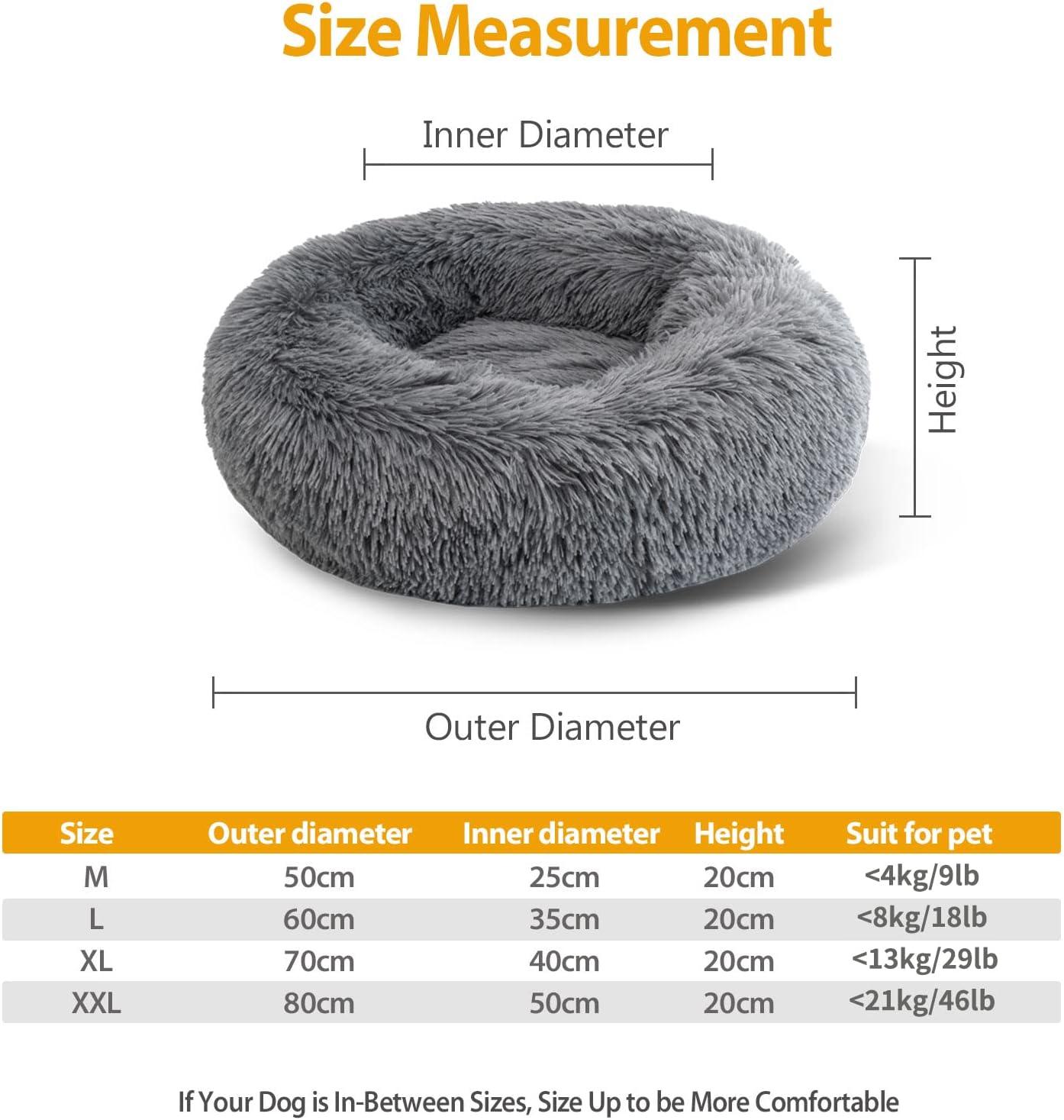 Enjamoy Plush Donut Dog Bed, Calming Round Dog Cat Bed Soft and Fluffy Cuddler Pet Cushion Self-Warming Puppy Beds Machine Washable, Grey 50cm - Comfort Style